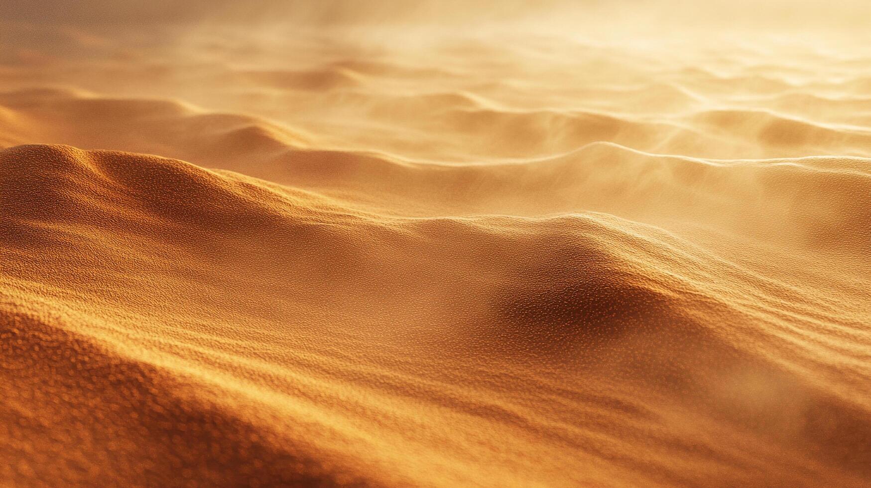 Rolling sand dunes under a hazy sky create a serene, desert landscape with warm tones, conveying tranquility and natural beauty. photo
