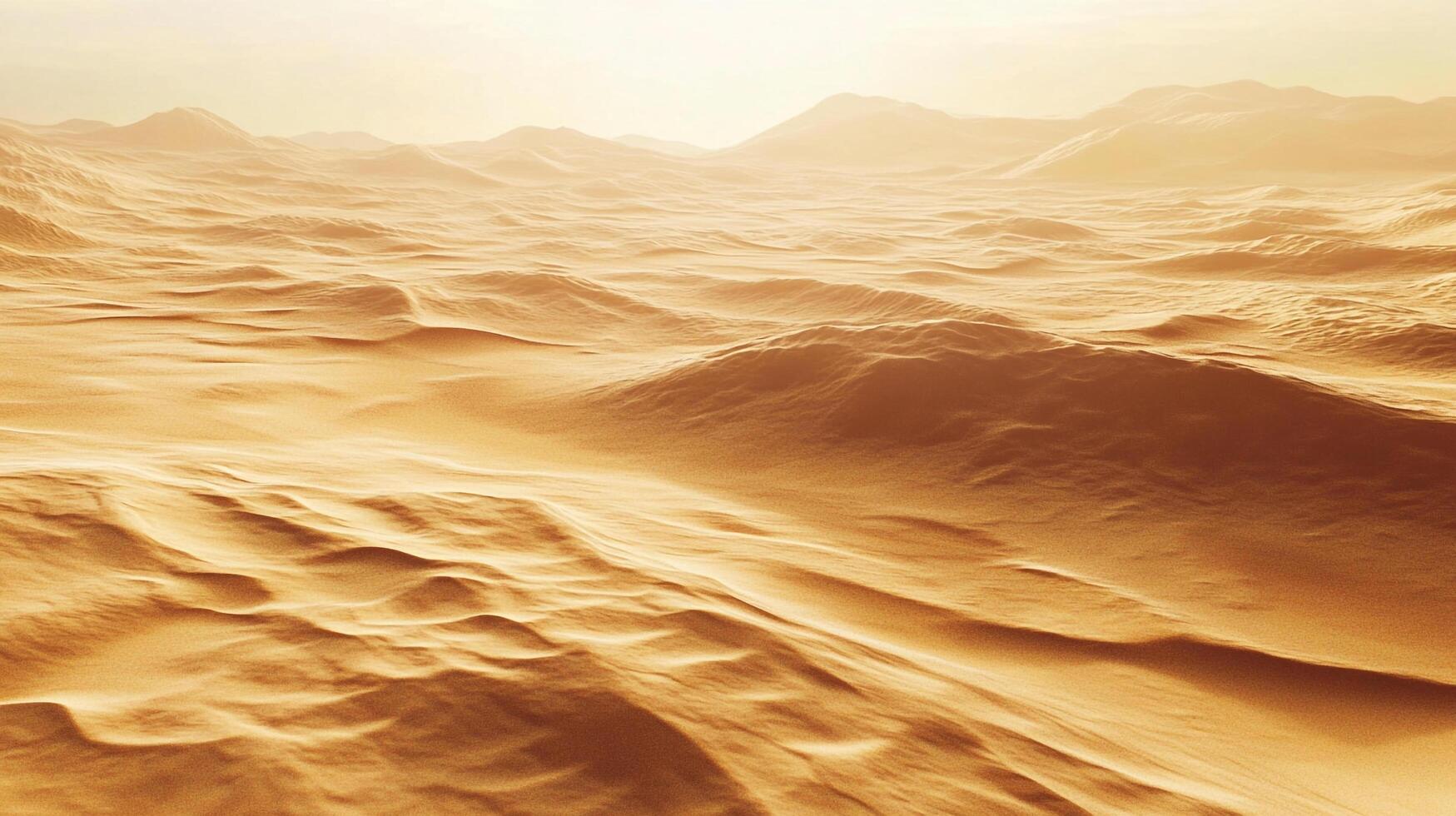 Sandy dunes stretch across the landscape under a warm, hazy sky. A tranquil and desolate scene evoking the mystery of the desert. photo