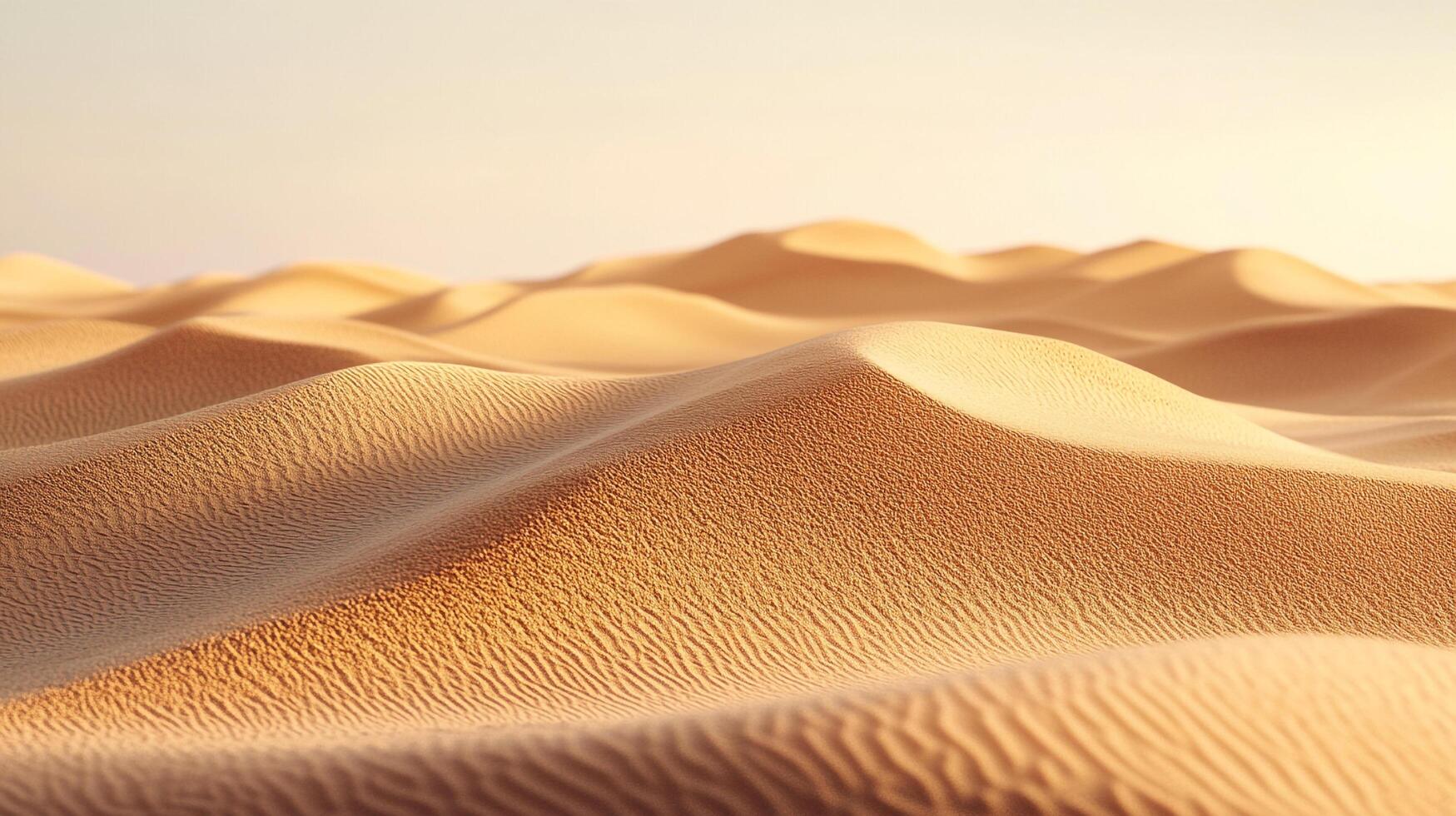Rolling sand dunes under a soft, hazy sky. The desert landscape stretches towards the horizon, rippled with patterns. A sense of serenity. photo