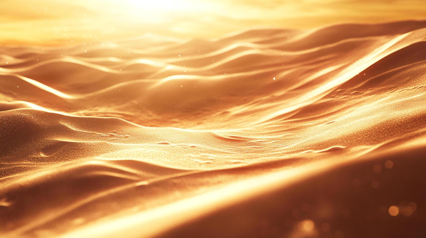Golden sand dunes ripple under a warm, hazy sunlight. A serene and otherworldly landscape evokes feelings of warmth, mystery, and adventure. photo