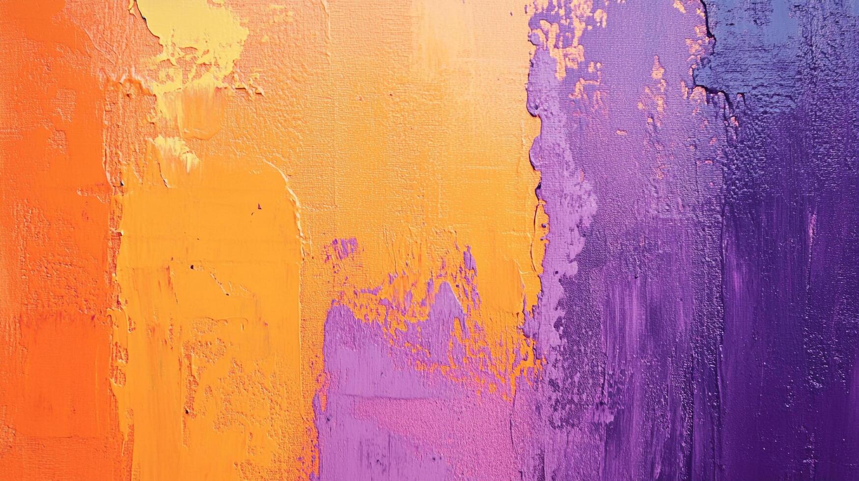 Abstract painting featuring vivid textures and a dynamic blend of orange, yellow, and purple hues, creating a vibrant and modern feel. photo