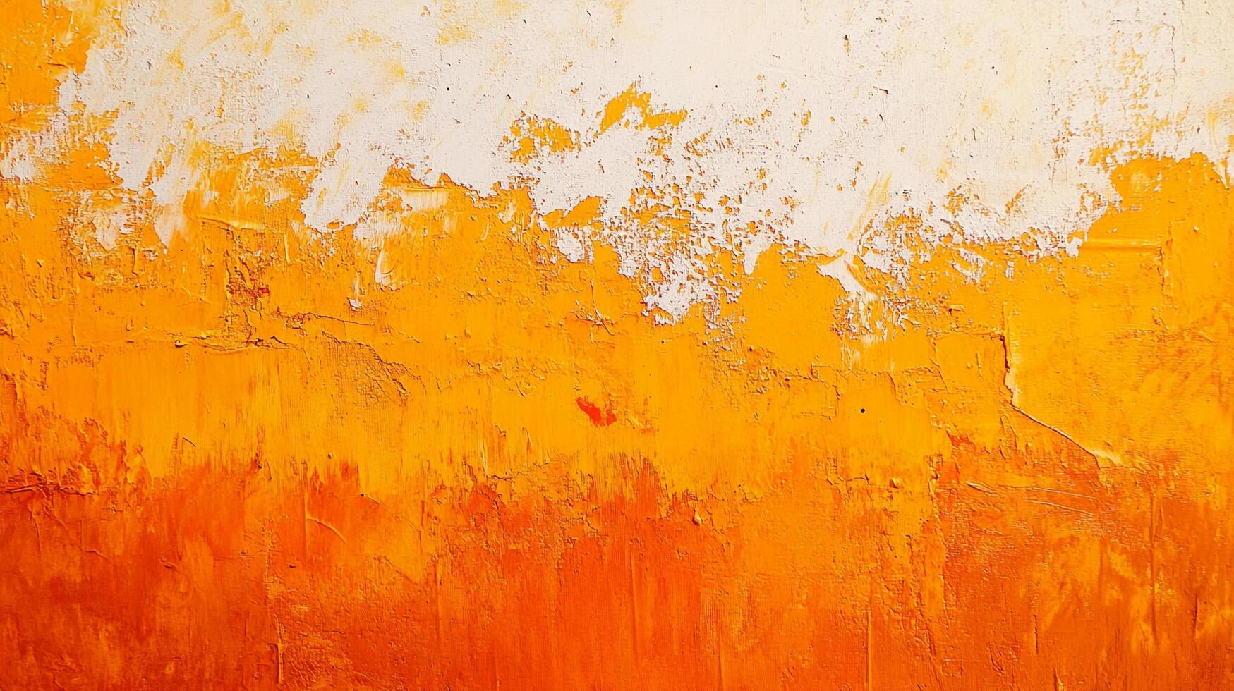Abstract warm-toned textured wall with layered orange paint and white spots, creating an artistic and weathered surface appearance. photo