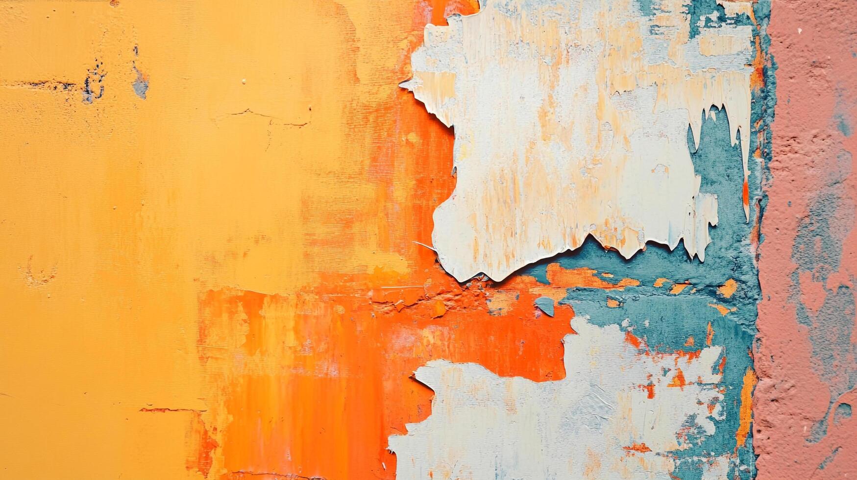 Abstract textured wall with layered paint in warm and cool tones showing wear and age, creating an urban backdrop. photo