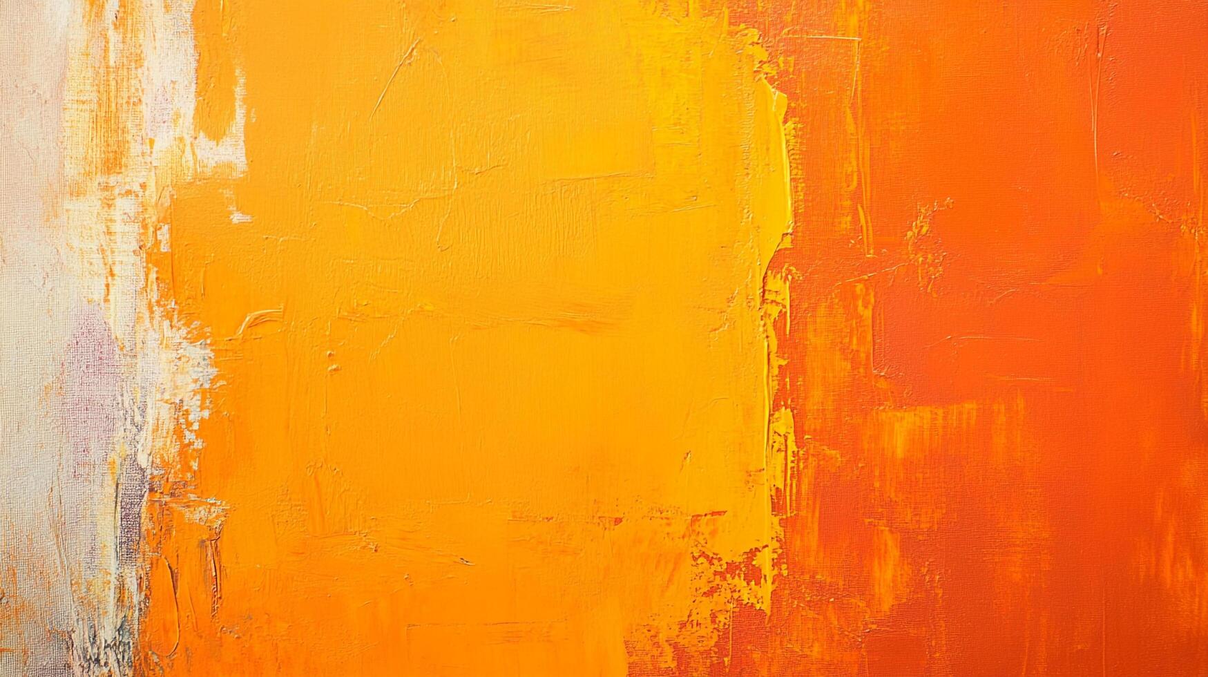 Abstract expressionist artwork showcasing a blend of orange, yellow, and white hues in a textured and layered painting style. photo