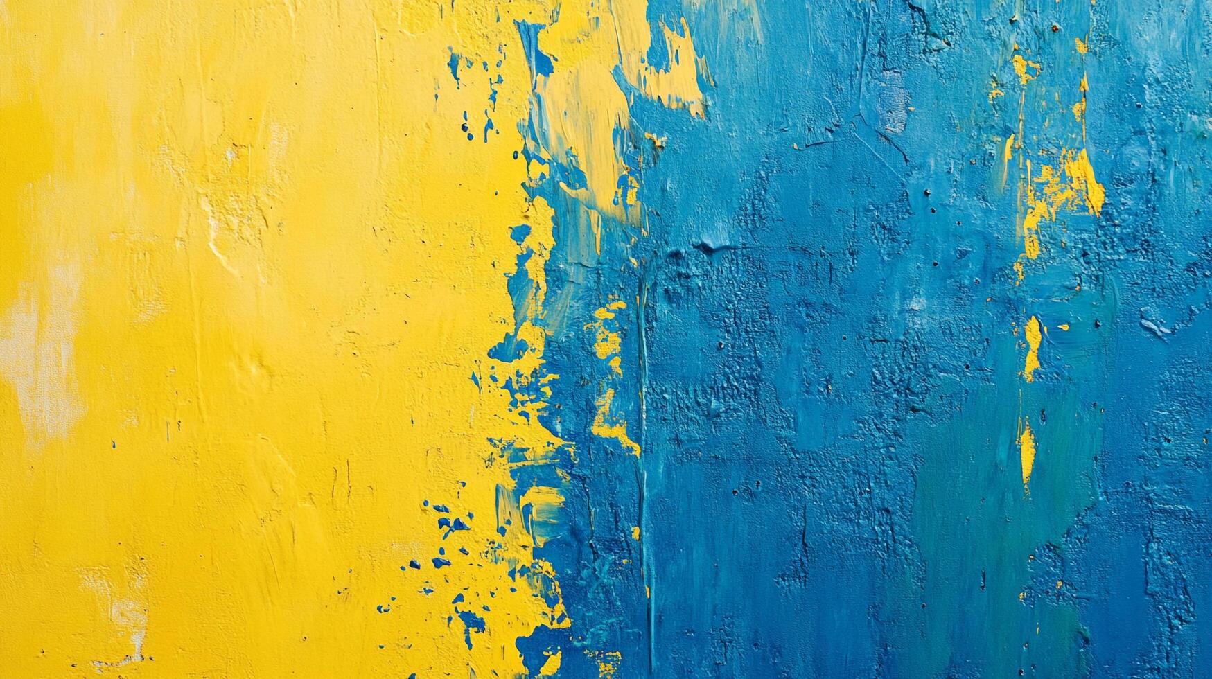 Abstract painting with vivid yellow and blue hues merging in a textured composition, creating a visually dynamic background. photo