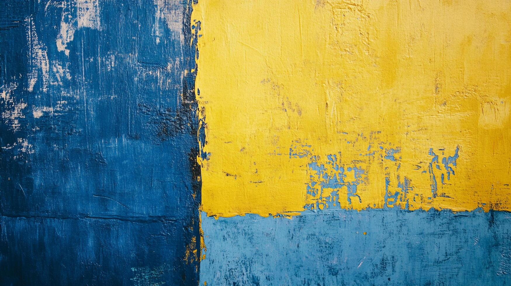 Abstract painting featuring textured blocks of blue and yellow, creating a visually striking and modern composition. Contemporary artwork. photo
