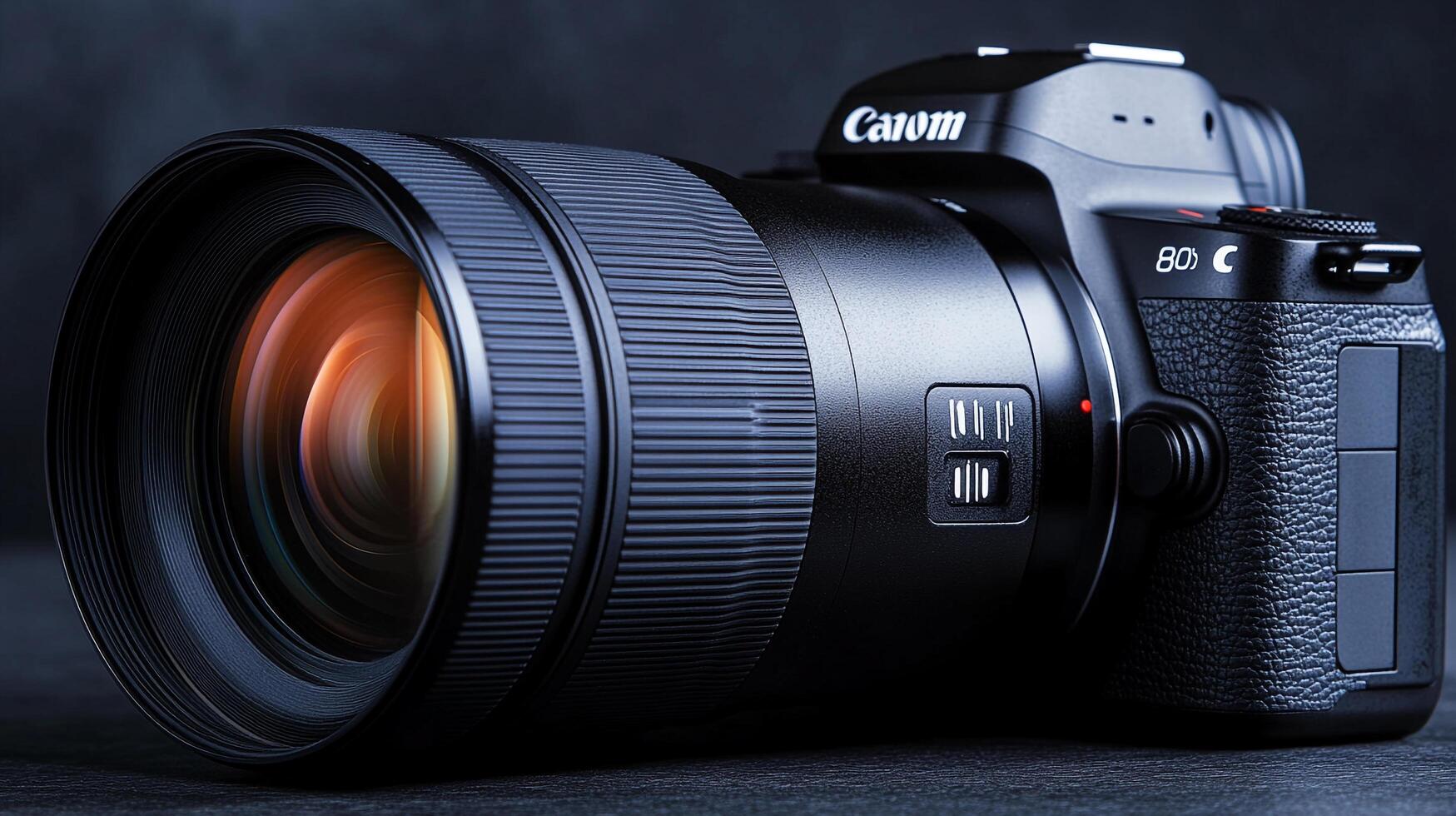 High-resolution digital camera with a large lens reflecting light. Perfect for photography enthusiasts seeking quality and precision. photo