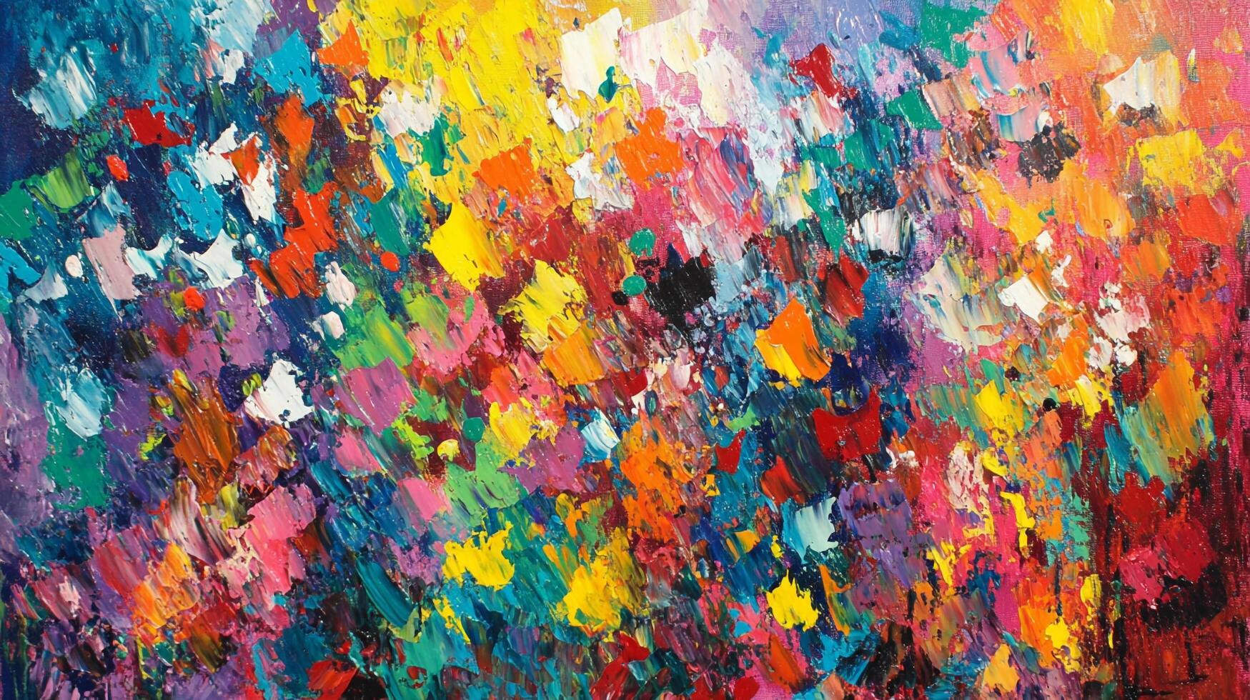 A vibrant abstract painting bursts with energy, featuring a rich tapestry of colors and textures, evoking a sense of joy and spontaneity. photo
