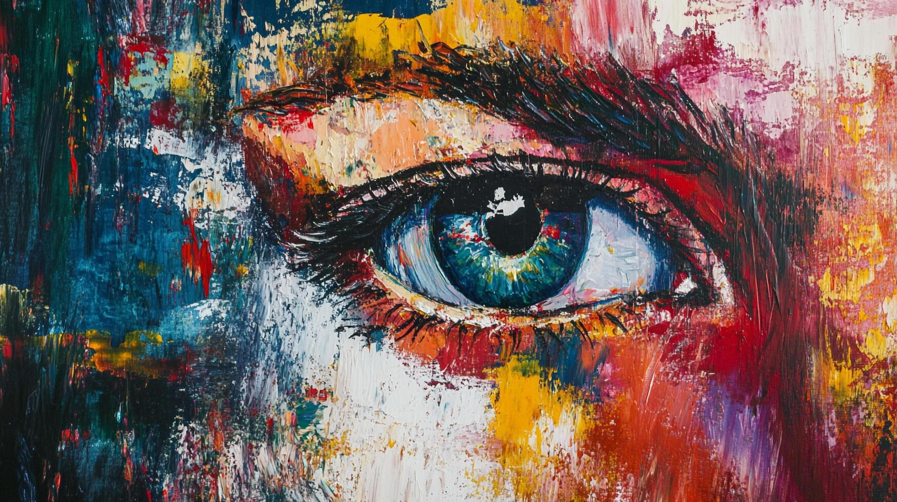 Abstract eye art featuring vibrant colors and thick paint strokes, creating a bold and expressive artistic expression. photo