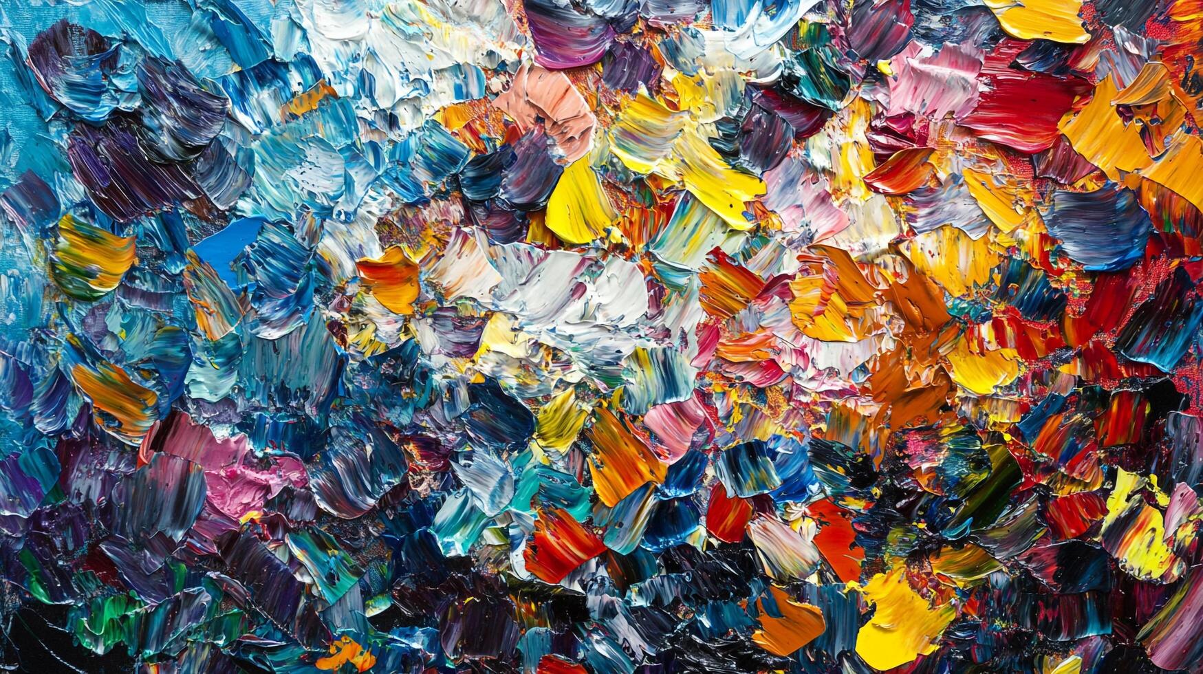 A vibrant canvas bursting with texture and vivid colors, showcasing a stunning display of abstract expressionism. Rich brushstrokes are prominent. photo