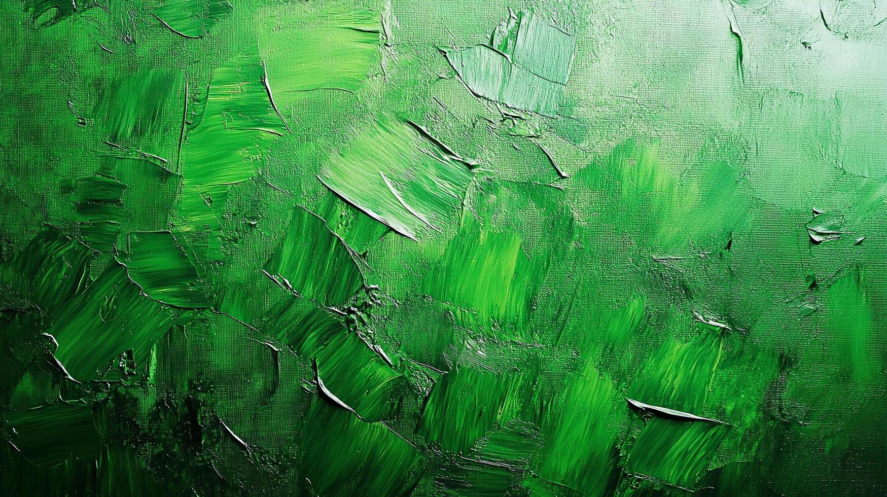 Textural green paint strokes blend to create abstract field on canvas, strokes bring a dynamic sense of nature and light to the artwork. photo