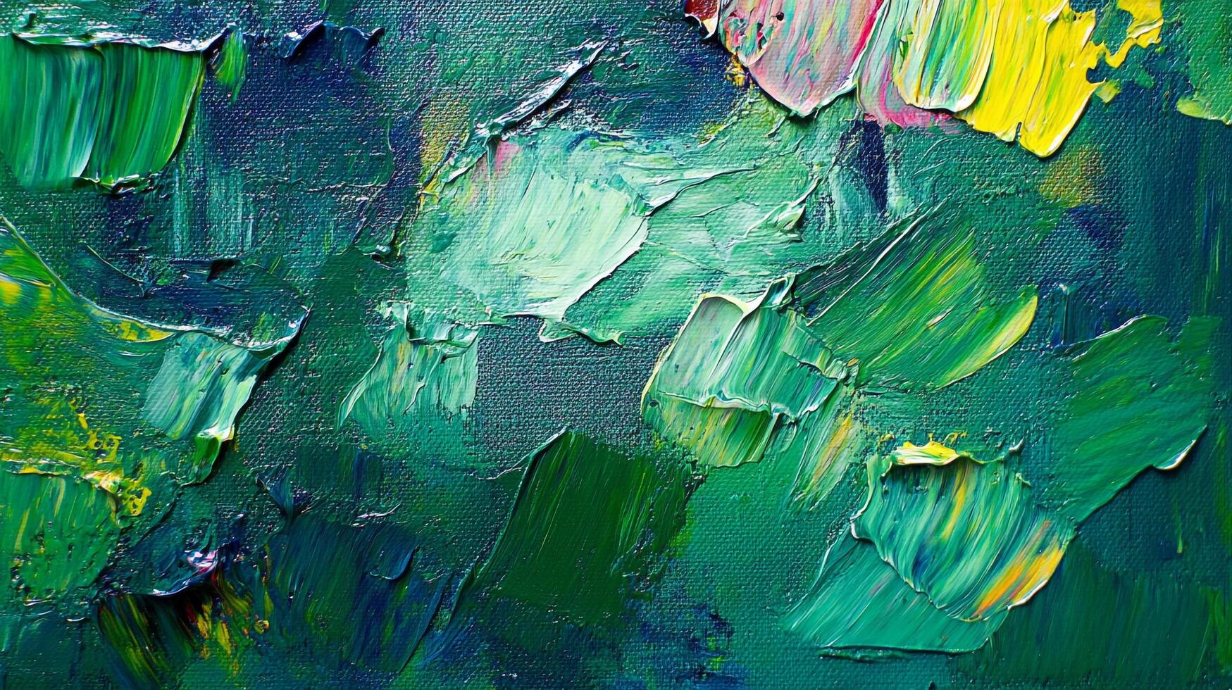 Abstract brush strokes display vibrant colors and dynamic texture, evoking a sense of organic growth on canvas. Impressionist style. photo