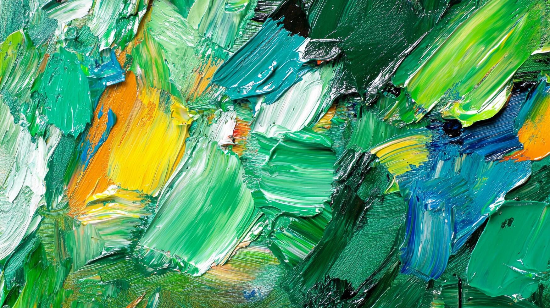 Abstract painting bursting with vivid colors. Heavy brushstrokes create texture and depth in this eye-catching, dynamic composition. photo
