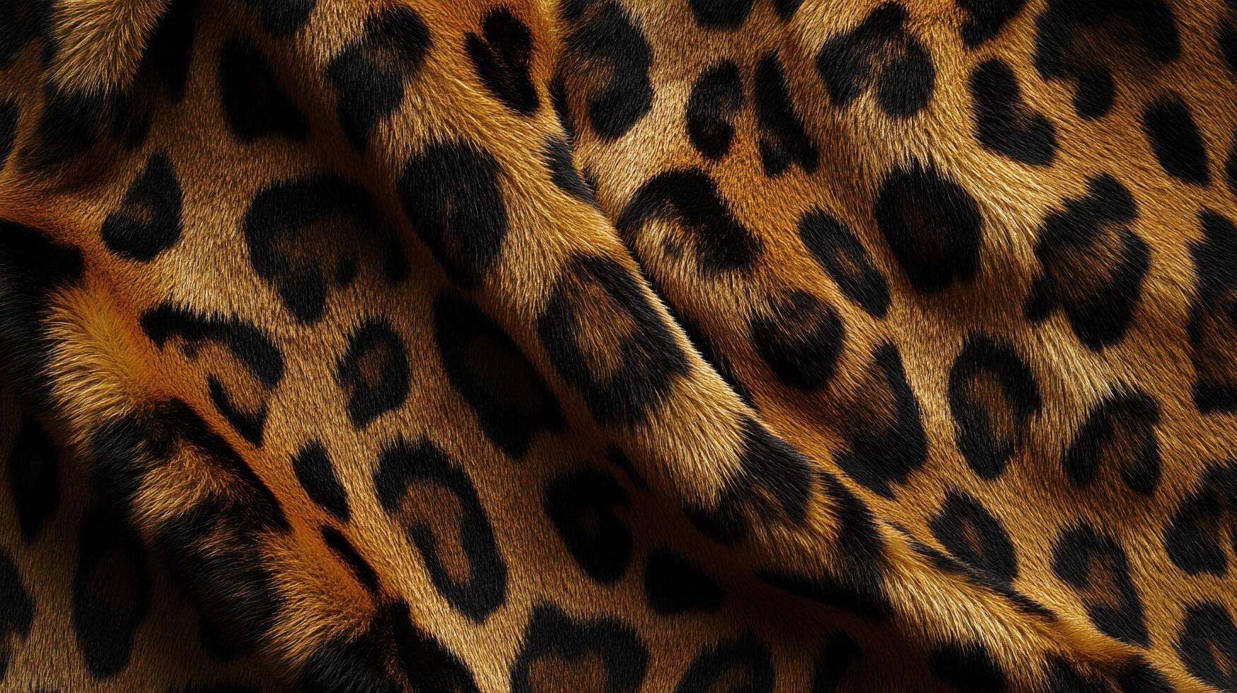 A captivating close-up showcases the intricate details of animal print fur, highlighting its rich textures and stunning color contrast. photo