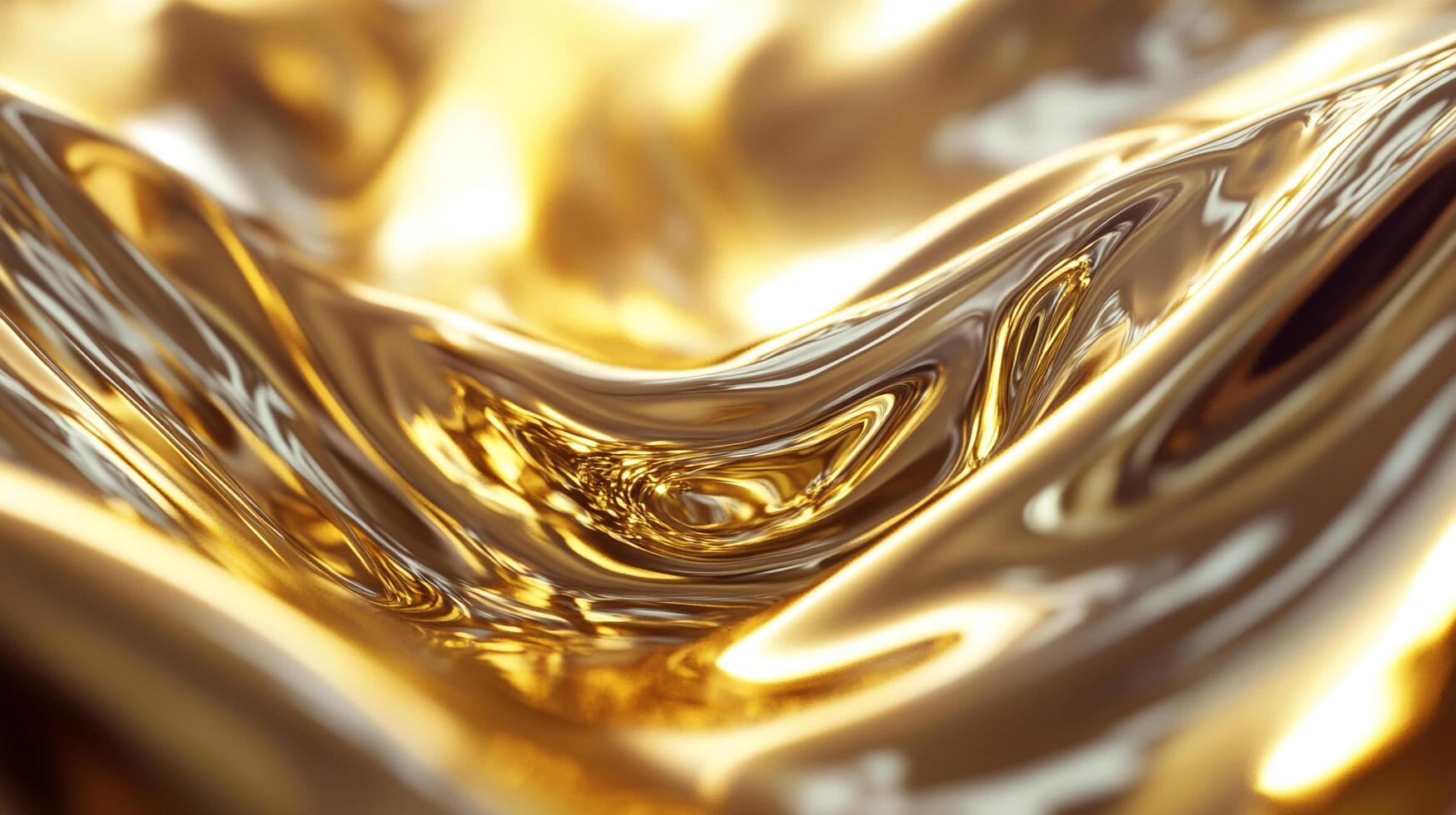 Abstract flowing golden liquid forms mesmerizing swirls and curves, catching light and shadow in a dance of elegance and wealth. photo