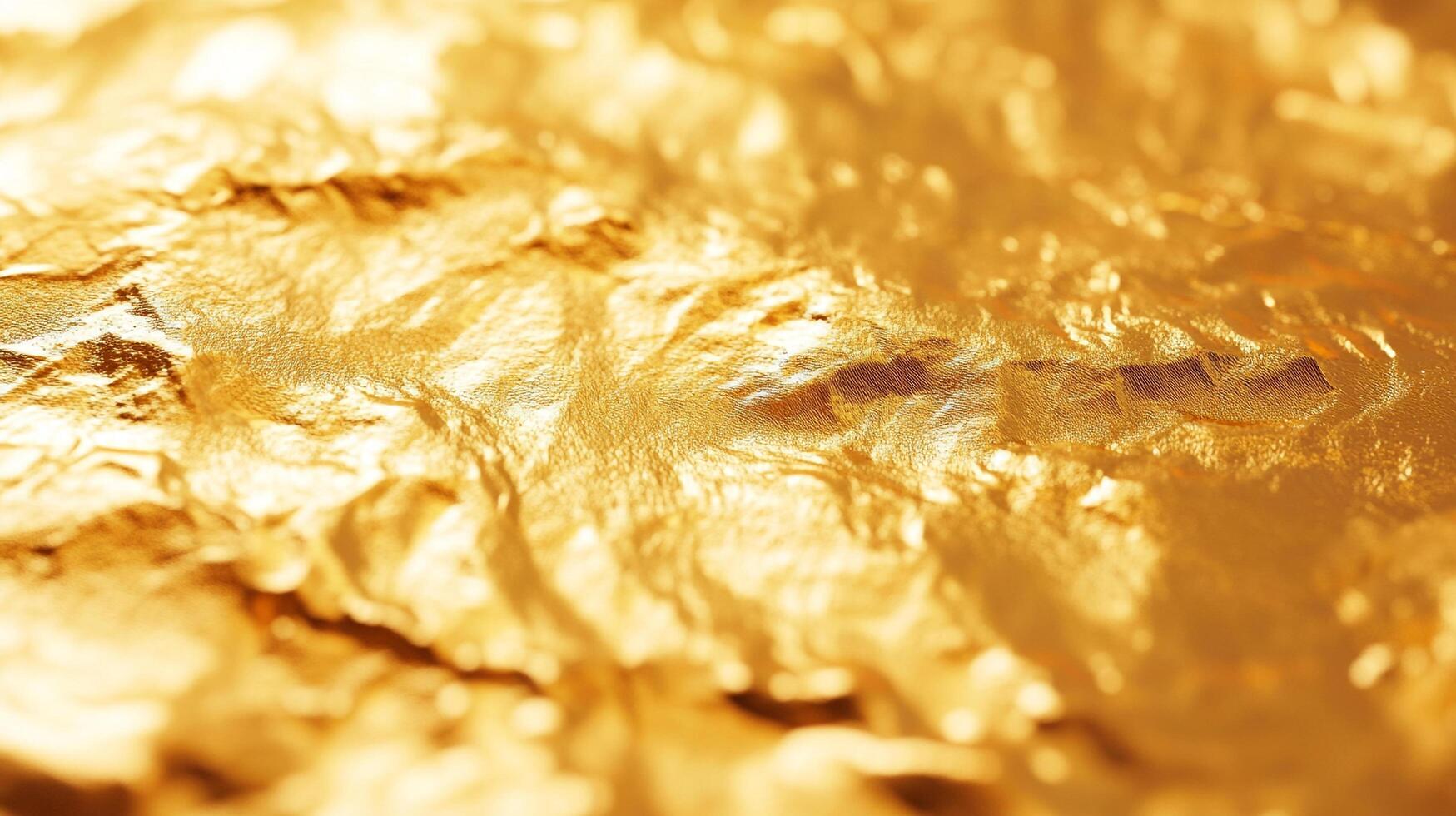 Abstract image of crushed shiny golden foil with delicate folds and reflections, creating a luxurious and textured surface. photo
