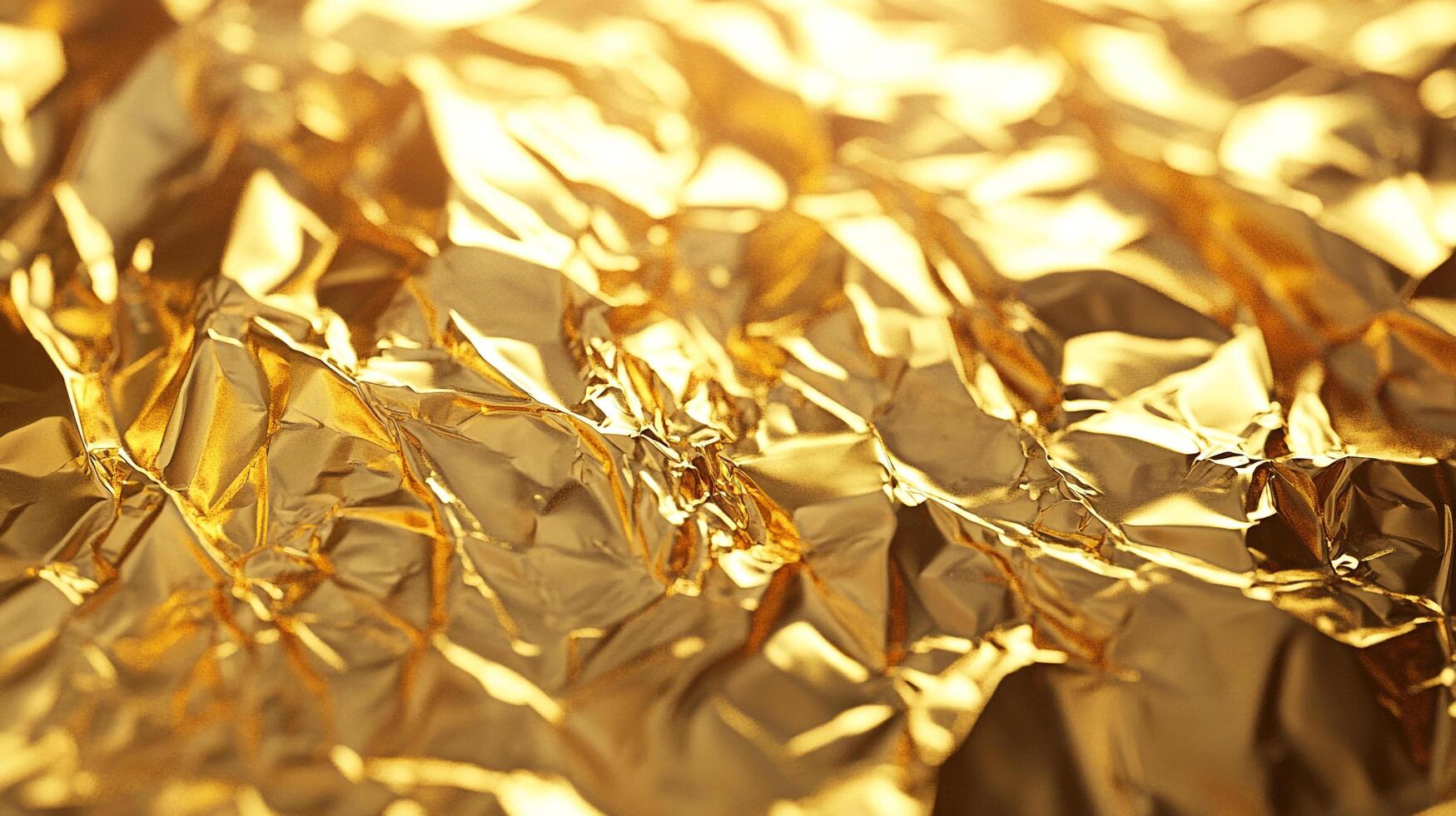 Striking close-up of heavily textured, reflective golden material showcasing intricate folds and a radiant, polished sheen. photo
