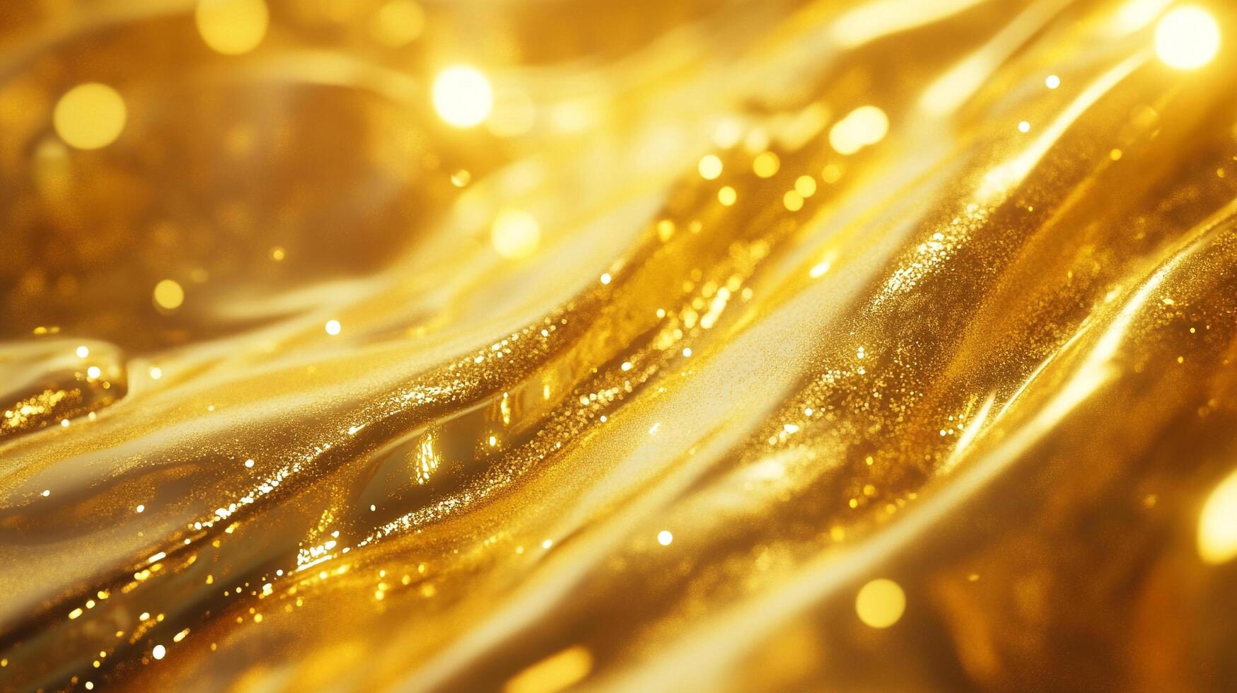 Abstract glistening gold surface with glowing orbs. Creates a luxurious and dazzling visual, reminiscent of a treasure or precious metal. photo