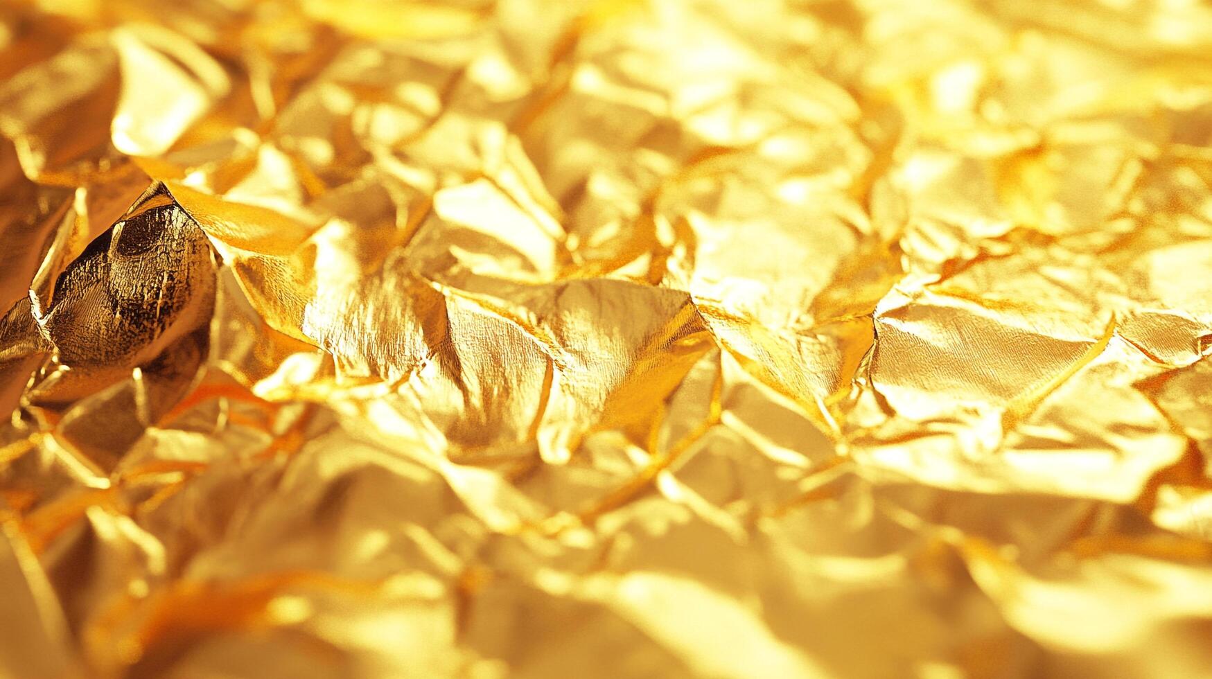 Close-up of wrinkled golden foil, showing texture and light reflections. Shiny, bright, and eye-catching design element or background. photo