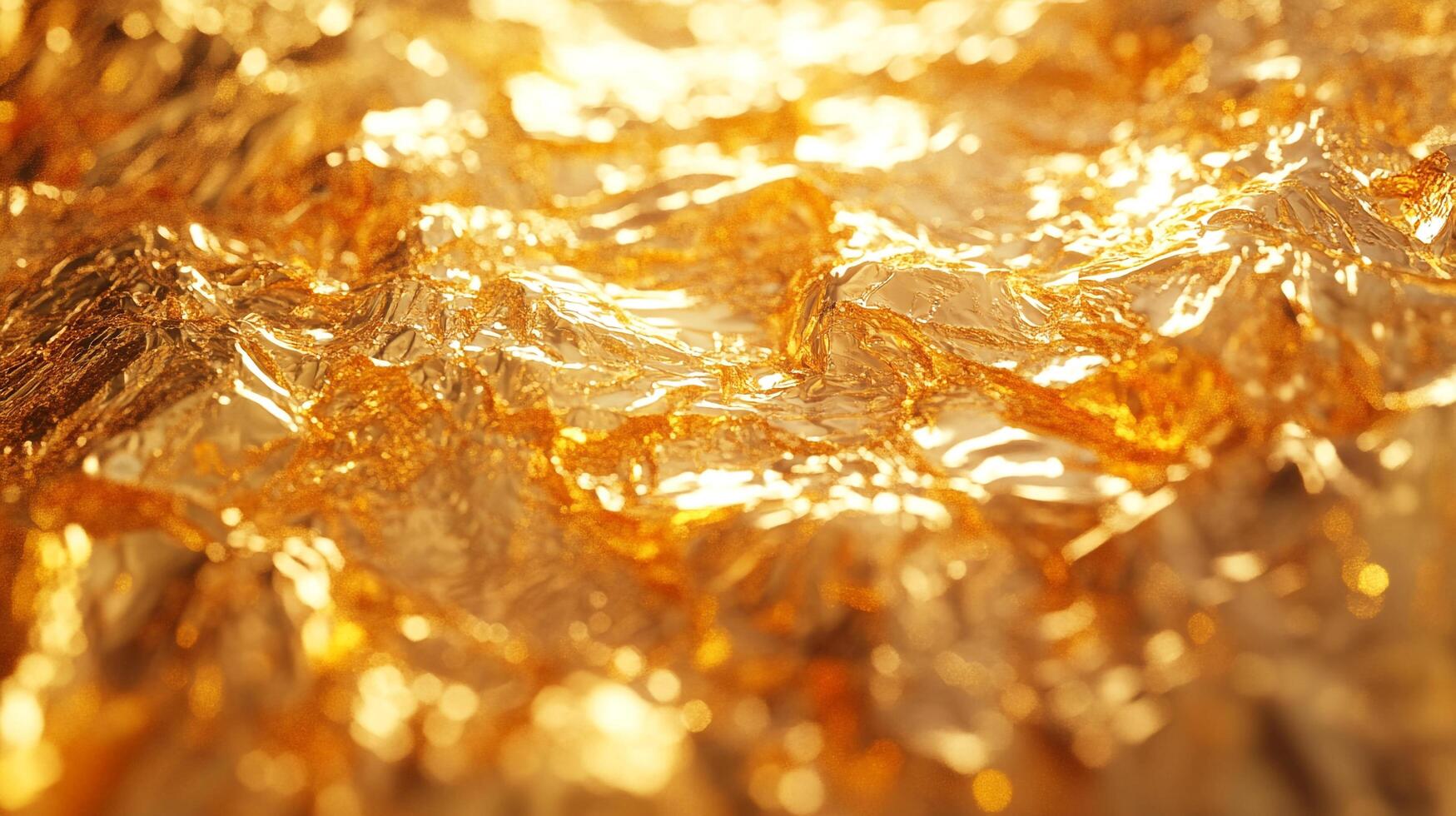 Gleaming gold surface with an abstract, crumpled texture and radiant light. A warm, luxurious, and visually captivating composition. photo