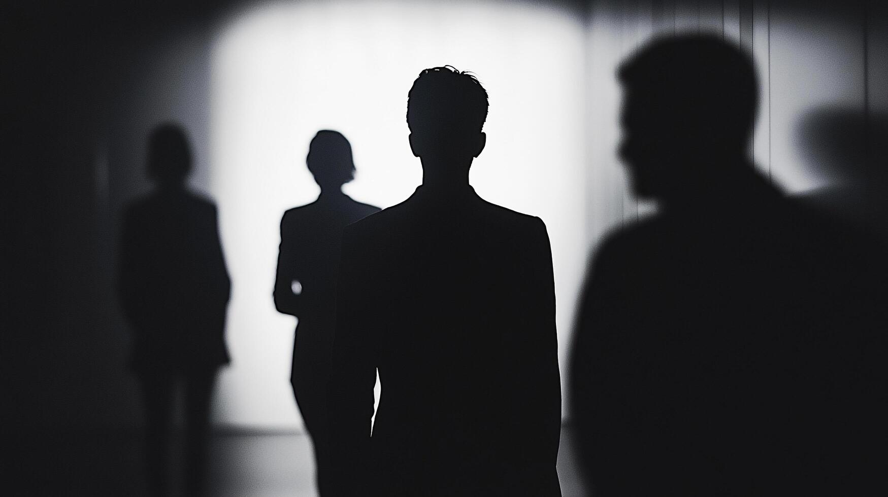 Silhouette of figures walking towards light, hinting at a path forward, a hopeful future, or navigating challenges with team support. photo