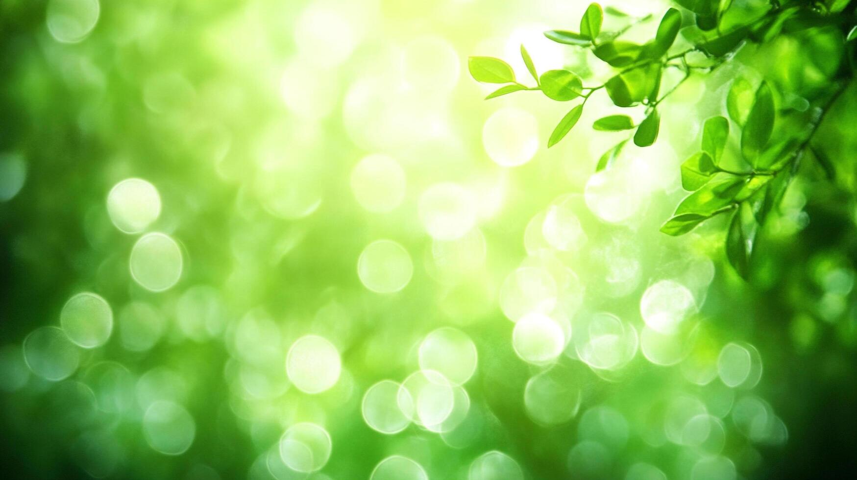 Lush greenery, bokeh light, and vivid colors create an immersive and captivating natural scene, evoking tranquility and environmental awareness. photo