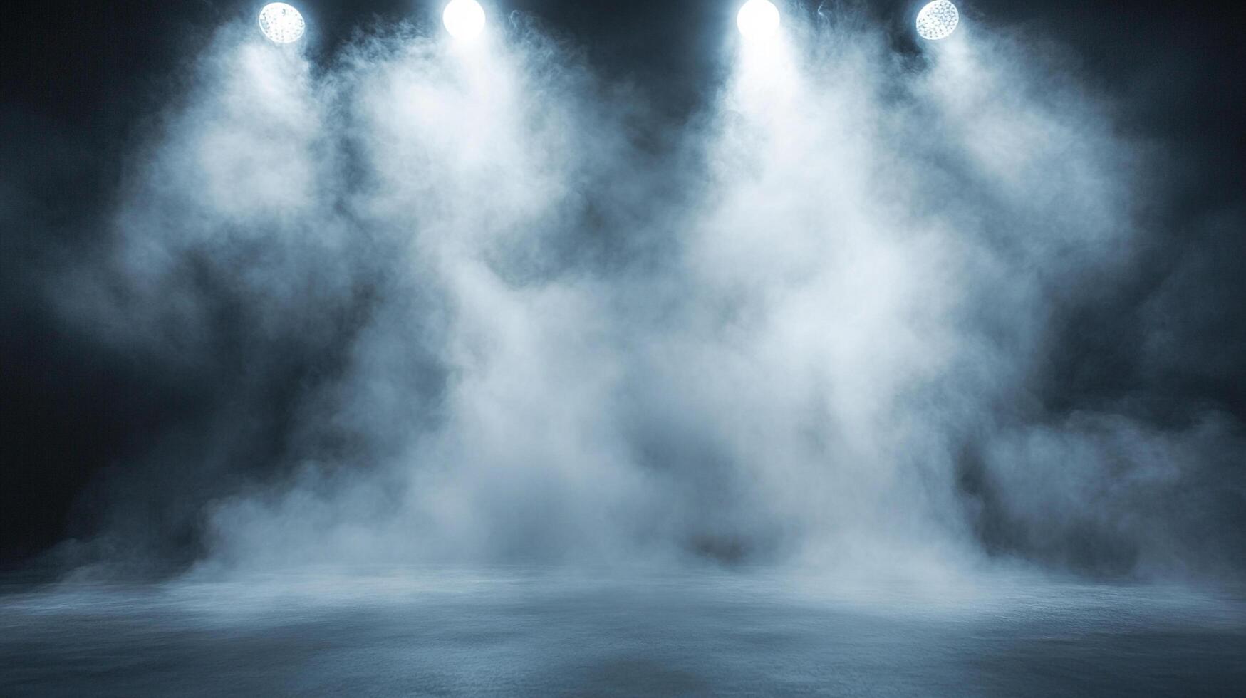 An atmospheric scene illuminated by spotlights filtering through dense smoke, creating an ethereal atmosphere. photo