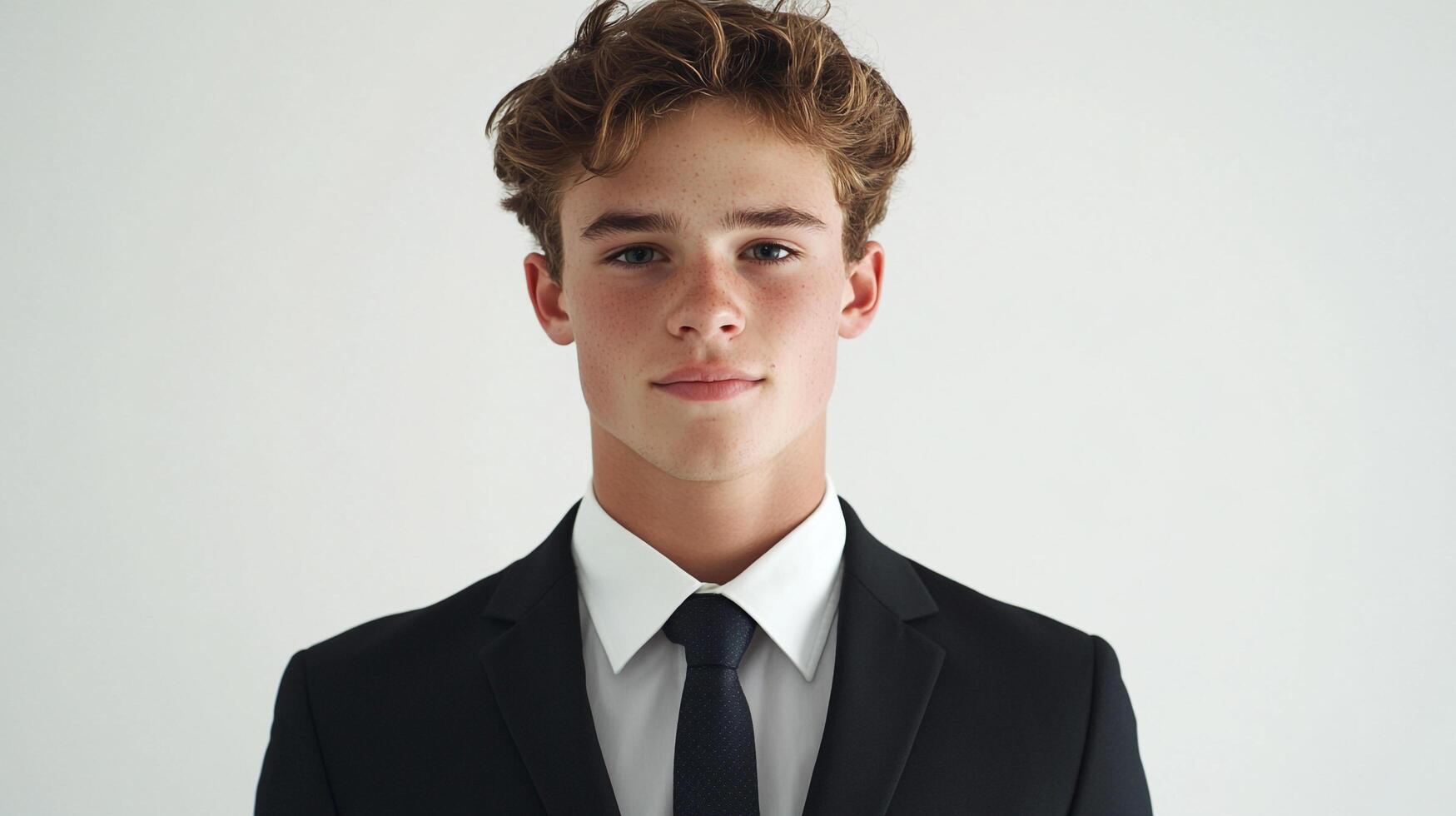 Confident young man in a suit, ready for business with a determined look. Professional portrait against a clean white background. photo