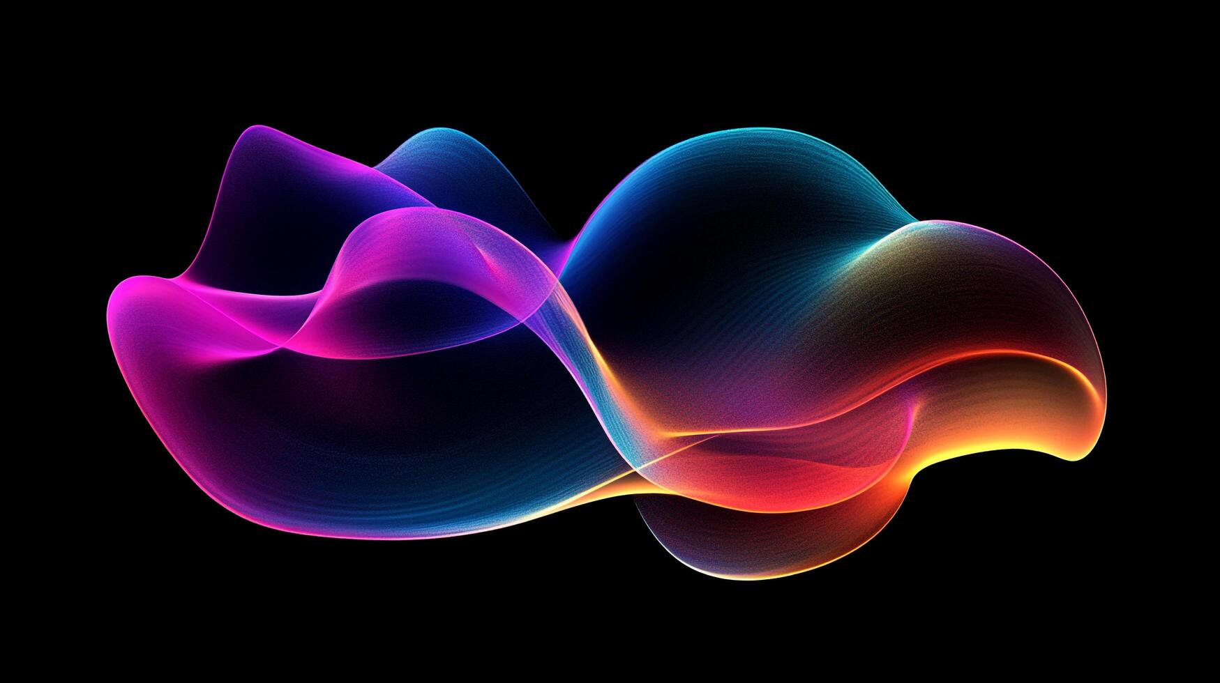 Abstract flowing, curving neon lines in pink, blue, orange and yellow over a black background create a modern, eye-catching design. photo