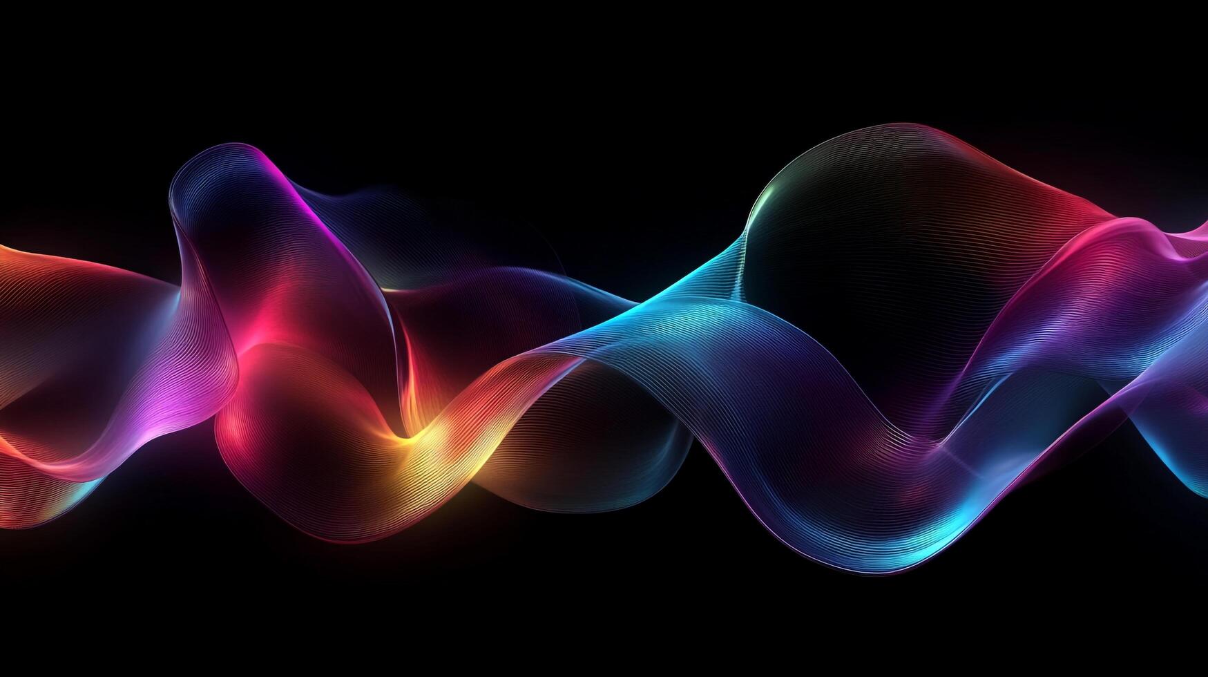 A vibrant ribbon of light dances across the darkness, showcasing a spectrum of colors in a smooth, flowing design. Modern and artistic. photo