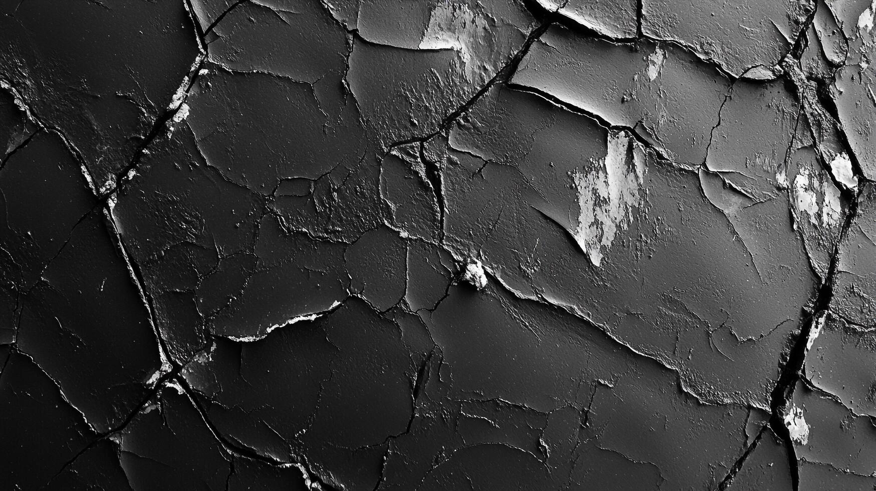 Monochromatic abstract of cracked, textured material. Visual representation of distress, decay, and the impact of time on surfaces. photo