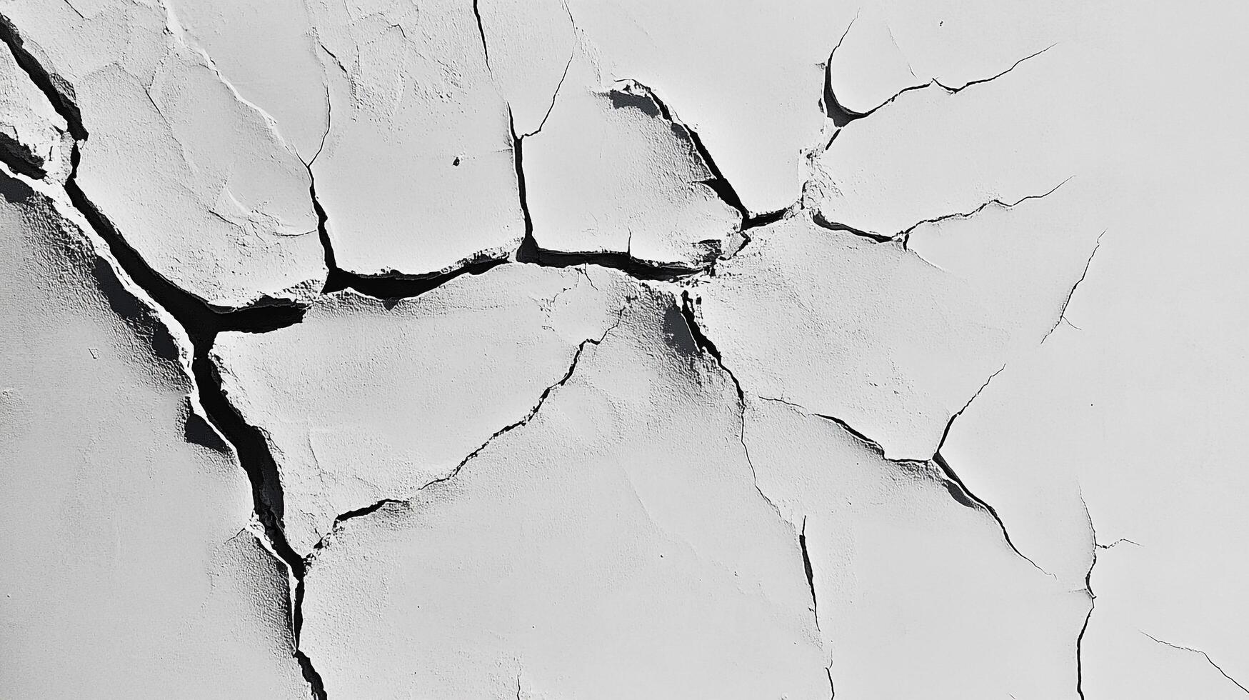 Intricate network of fissures on a white surface, creating a captivating pattern. A study in texture, decay, and monochromatic complexity. photo