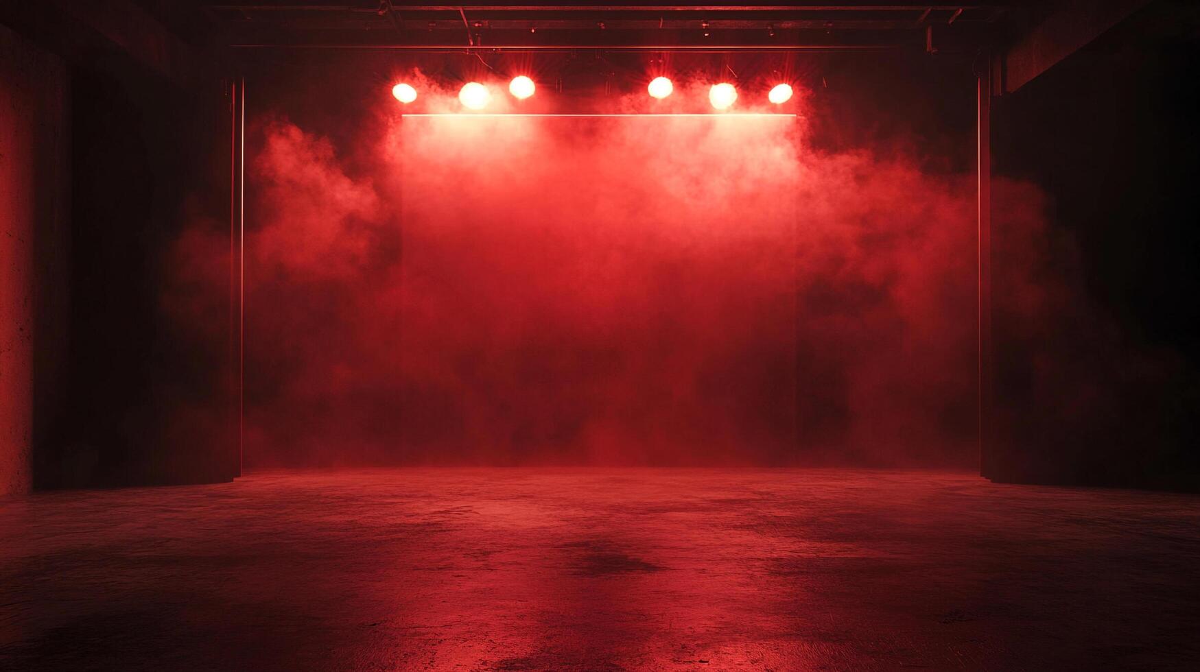 Dramatic stage bathed in intense red light and swirling smoke, creating a powerful and atmospheric visual effect. Awaiting the show. photo