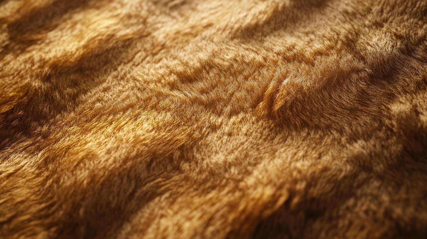 An abstract close up shot of a piece of yellow-brown fur. The soft material is illuminated by sunlight, showing its texture and depth. photo