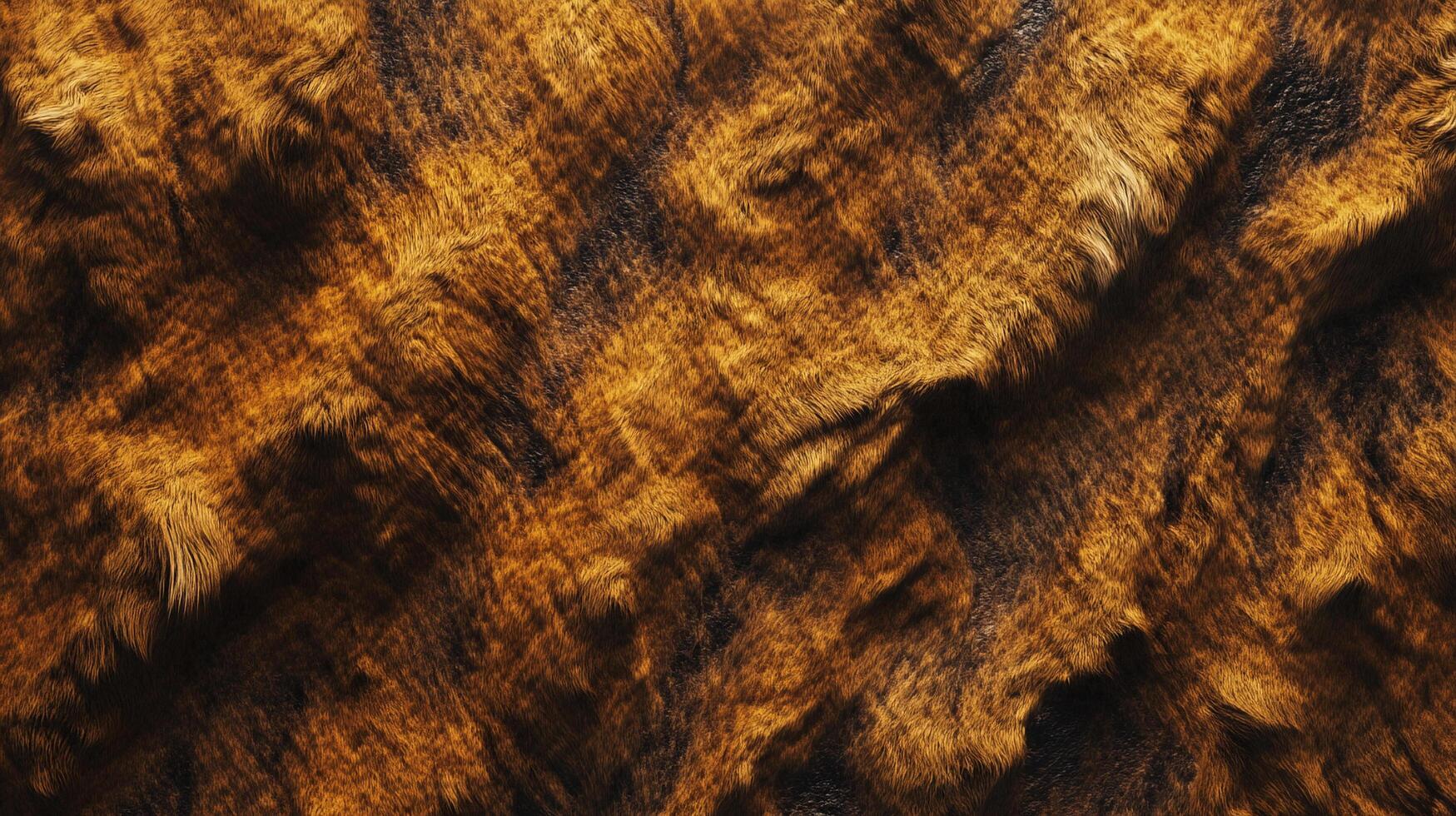 A detailed close-up shot showcases the intricate texture and pattern of animal fur, revealing shades of brown and black in a seamless abstract design. photo