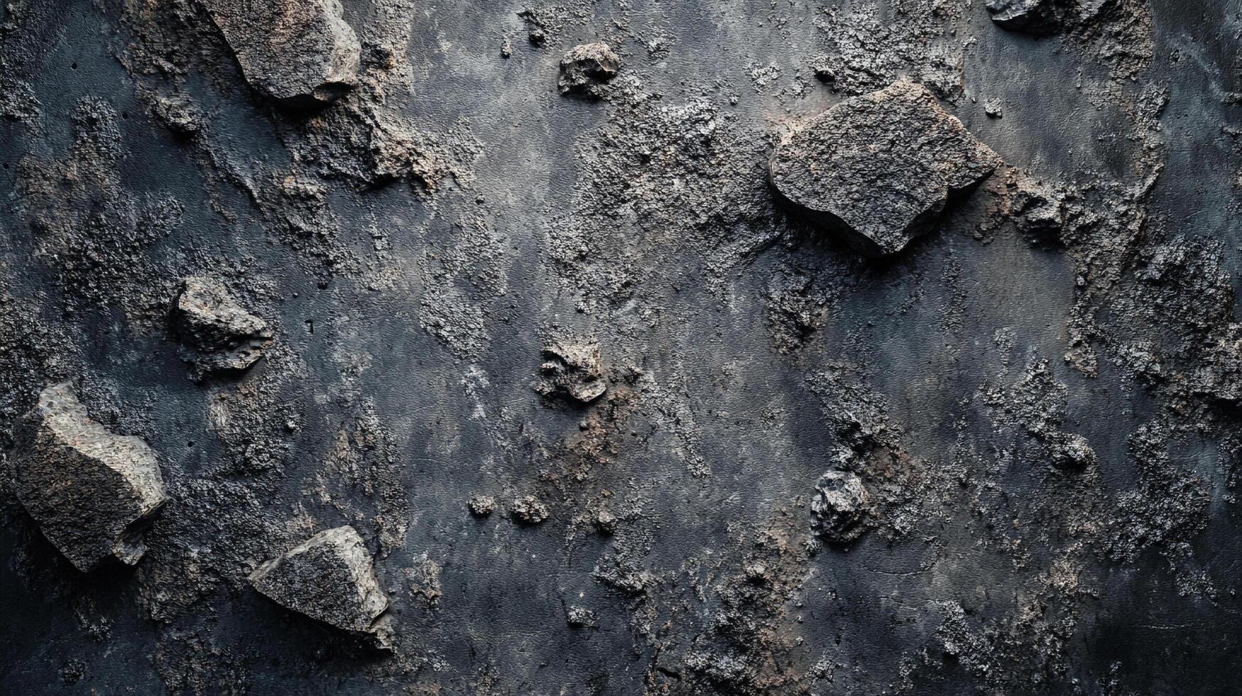 A textured surface reveals a captivating interplay of dark tones and rough rocky details. The surface texture adds depth, and visual interest. photo