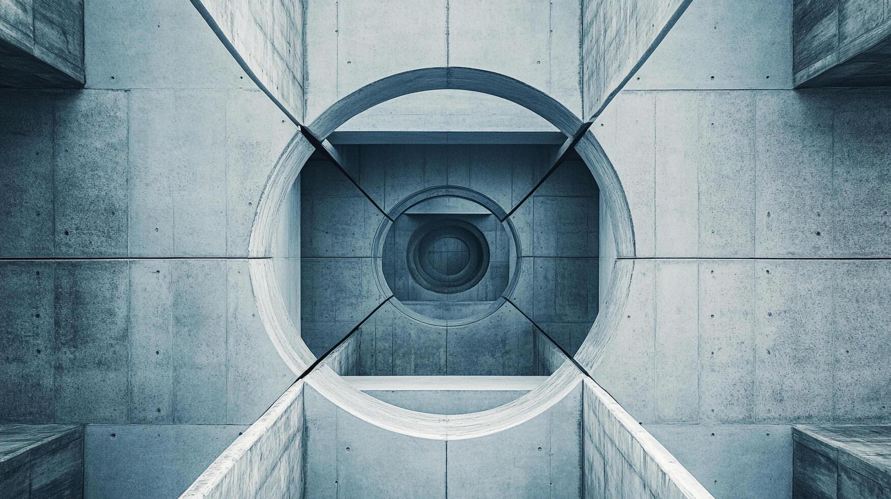 Architectural concrete tunnel featuring geometric shapes and a tunnel vision perspective, creating a modern and minimalist aesthetic. photo