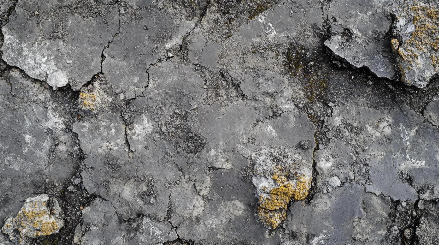 Cracked and weathered concrete surface with textures and discoloration, revealing age and decay in a detailed, close-up view. photo