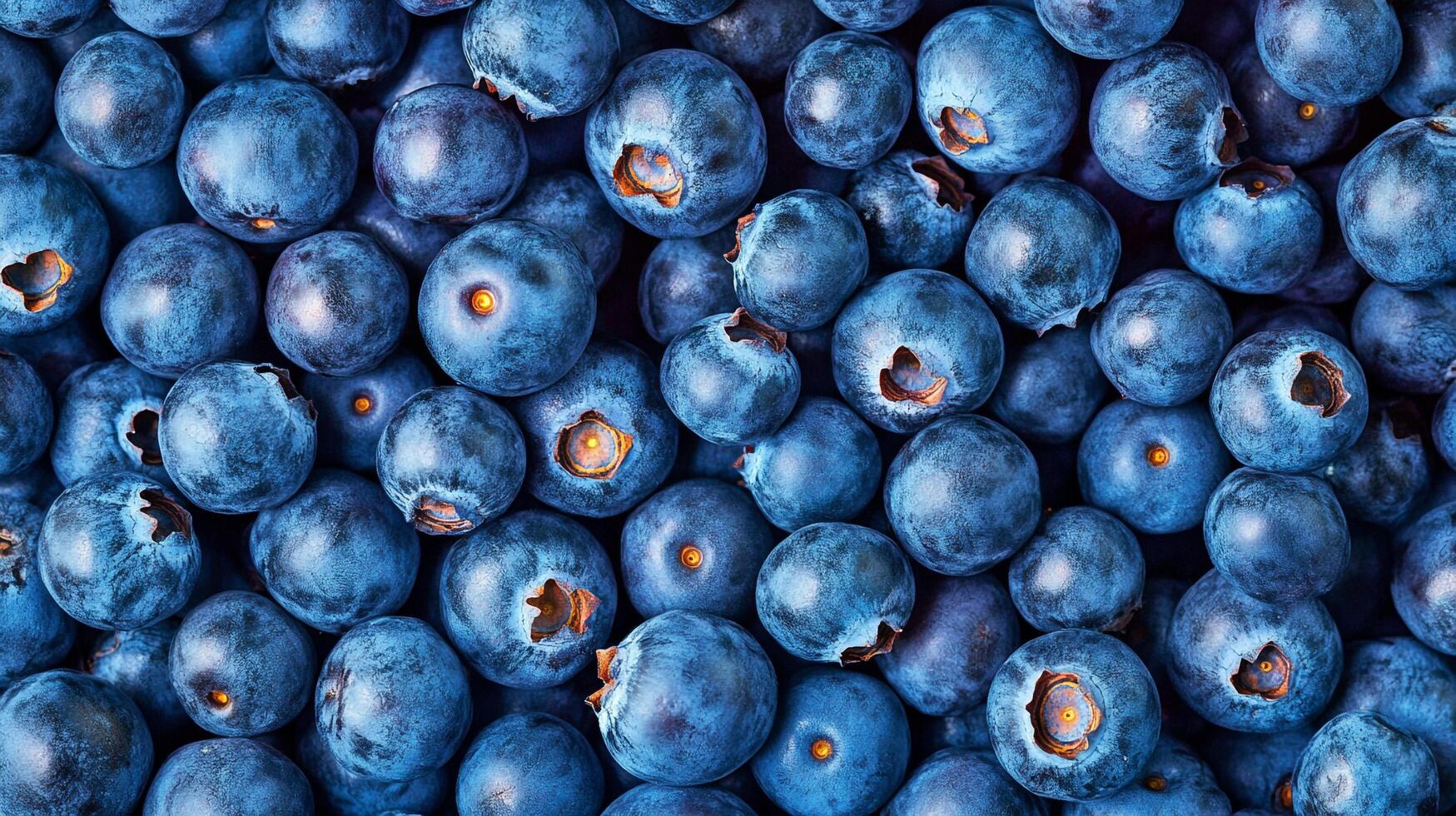 A vibrant close-up of fresh blueberries showcases their deep blue color, offering a glimpse into the natural beauty of these small fruits. photo