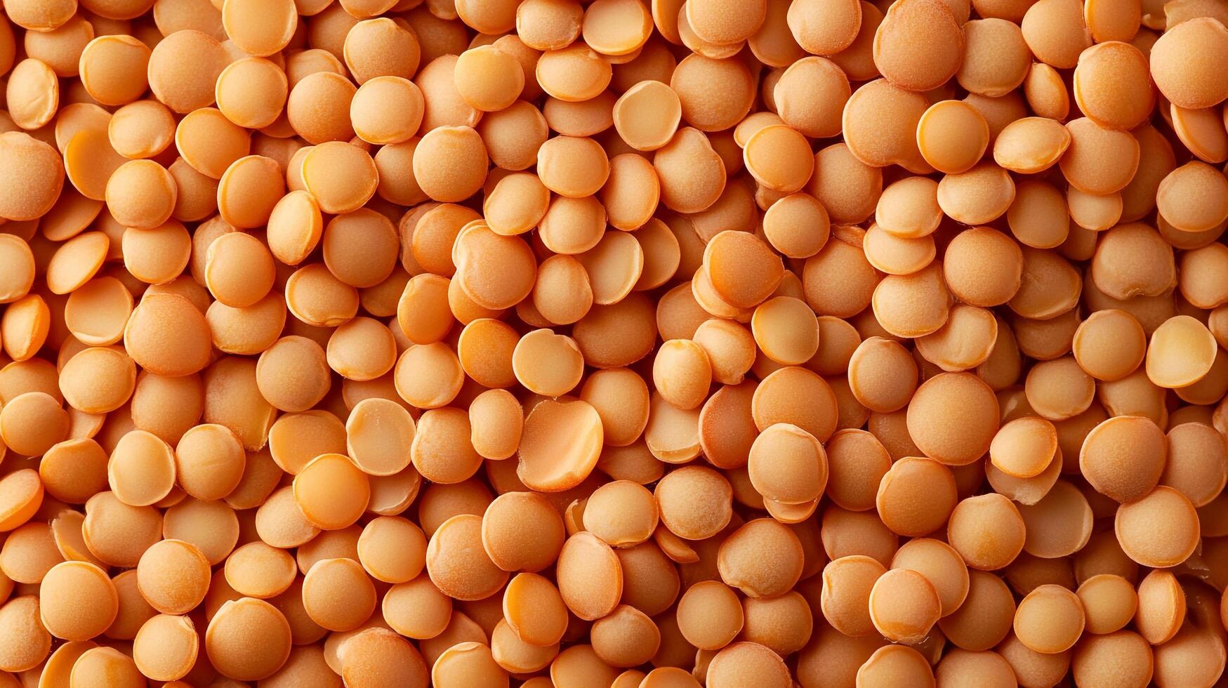 A detailed close-up showcases a vibrant pile of lentil seeds, each with a smooth texture and warm, earthy tones. Culinary ingredient. photo