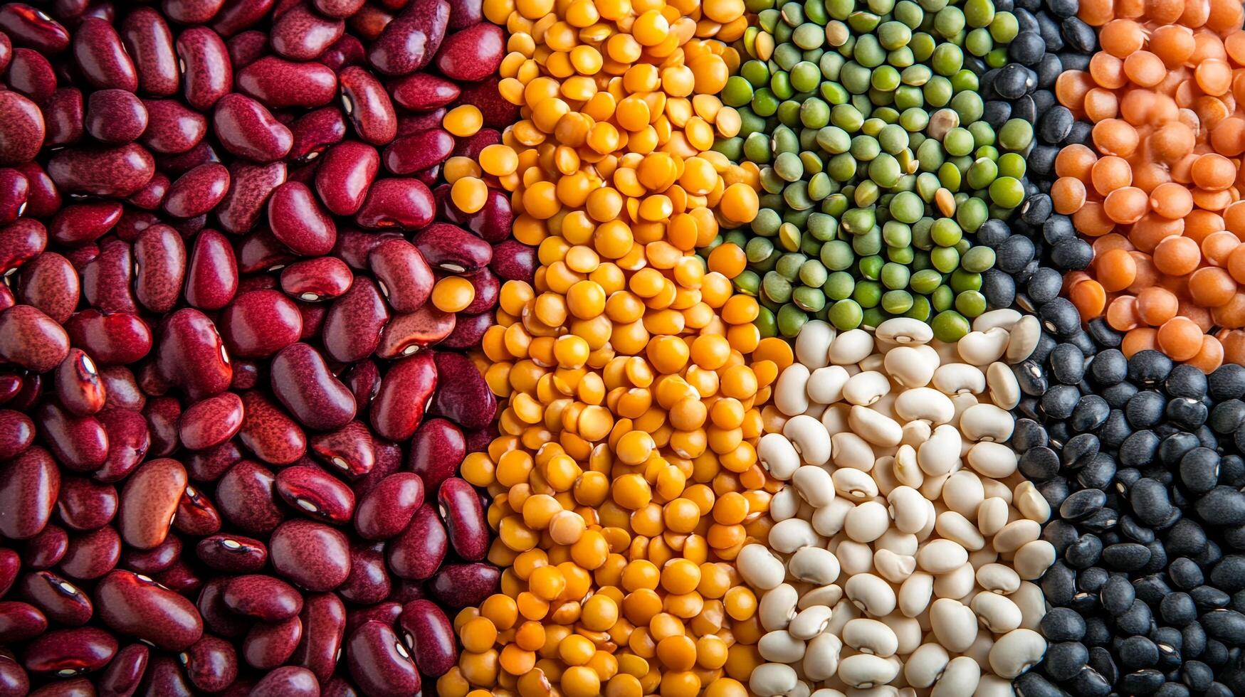 A vibrant assortment of beans and lentils, showcasing a colorful display of nature's bounty and wholesome nutrition. photo