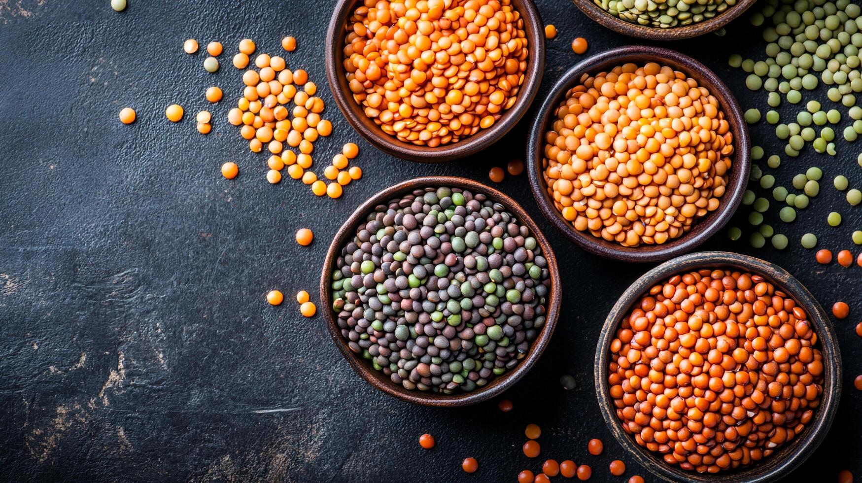 A colorful assortment of lentils, offering a variety of textures and nutritional benefits, perfect for diverse culinary applications. photo