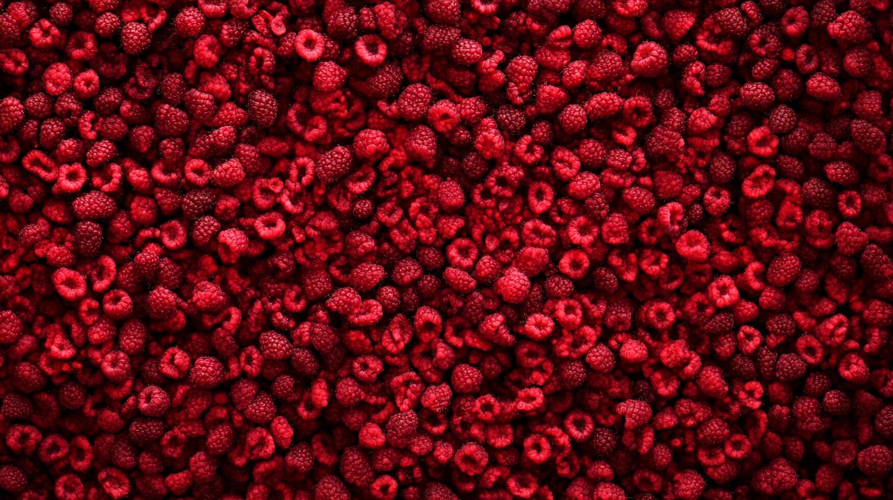 A vibrant, textured carpet of countless red raspberries, showcasing nature's sweet bounty in a dense, flavorful spread. photo