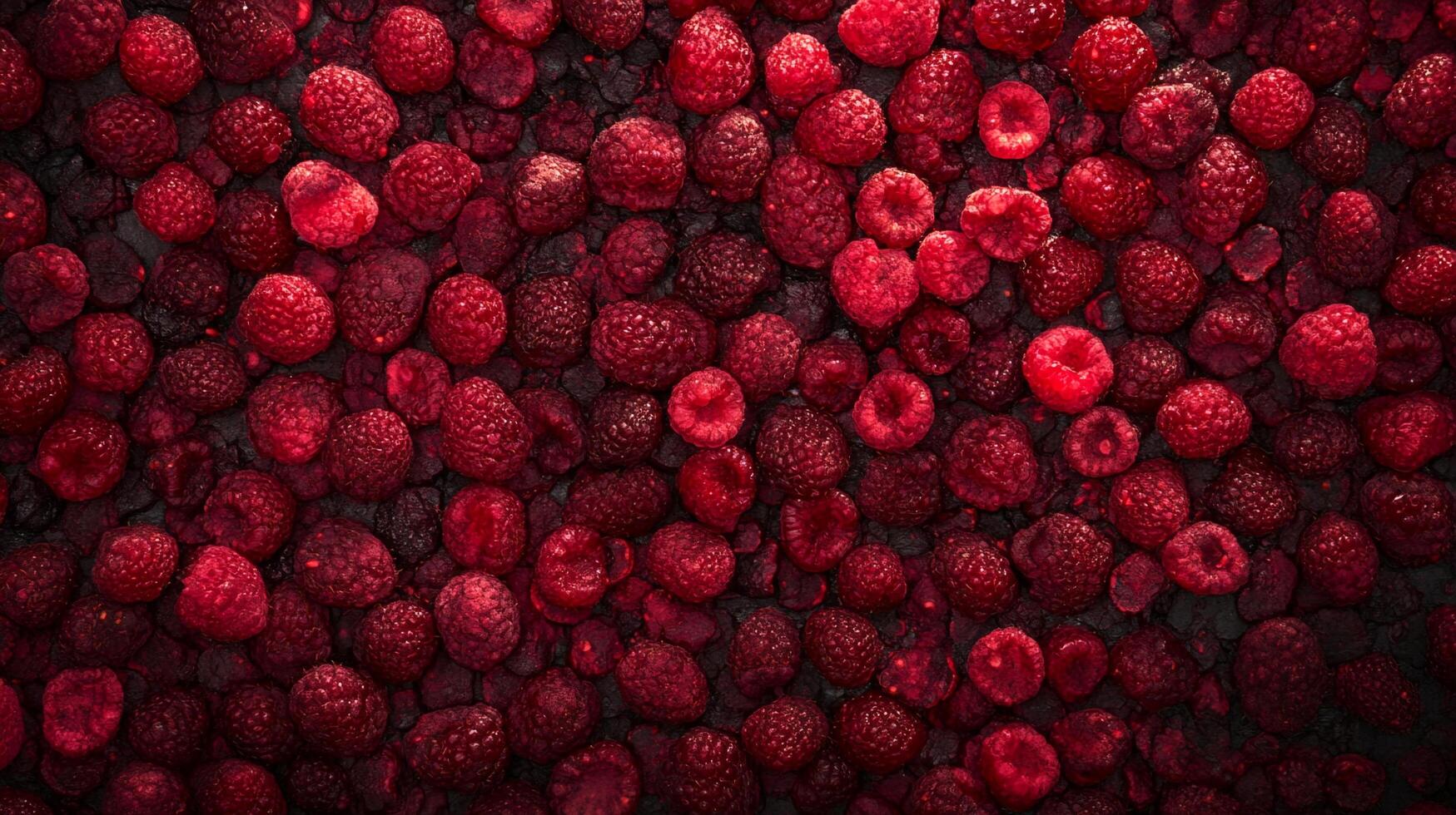 A rich, dense display of plump raspberries creates a textured, vibrant, and colorful background, perfect for food photography. photo