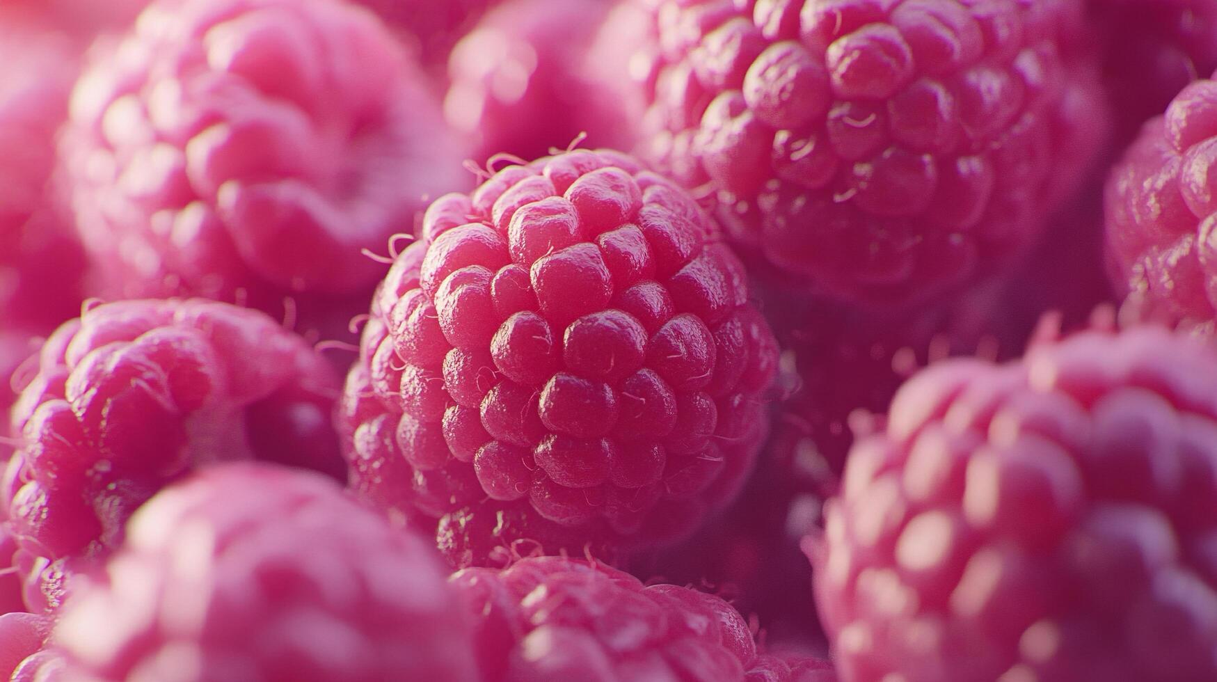 Vibrant raspberries close-up. The intricate texture and rich color create an appetizing and refreshing visual experience. photo