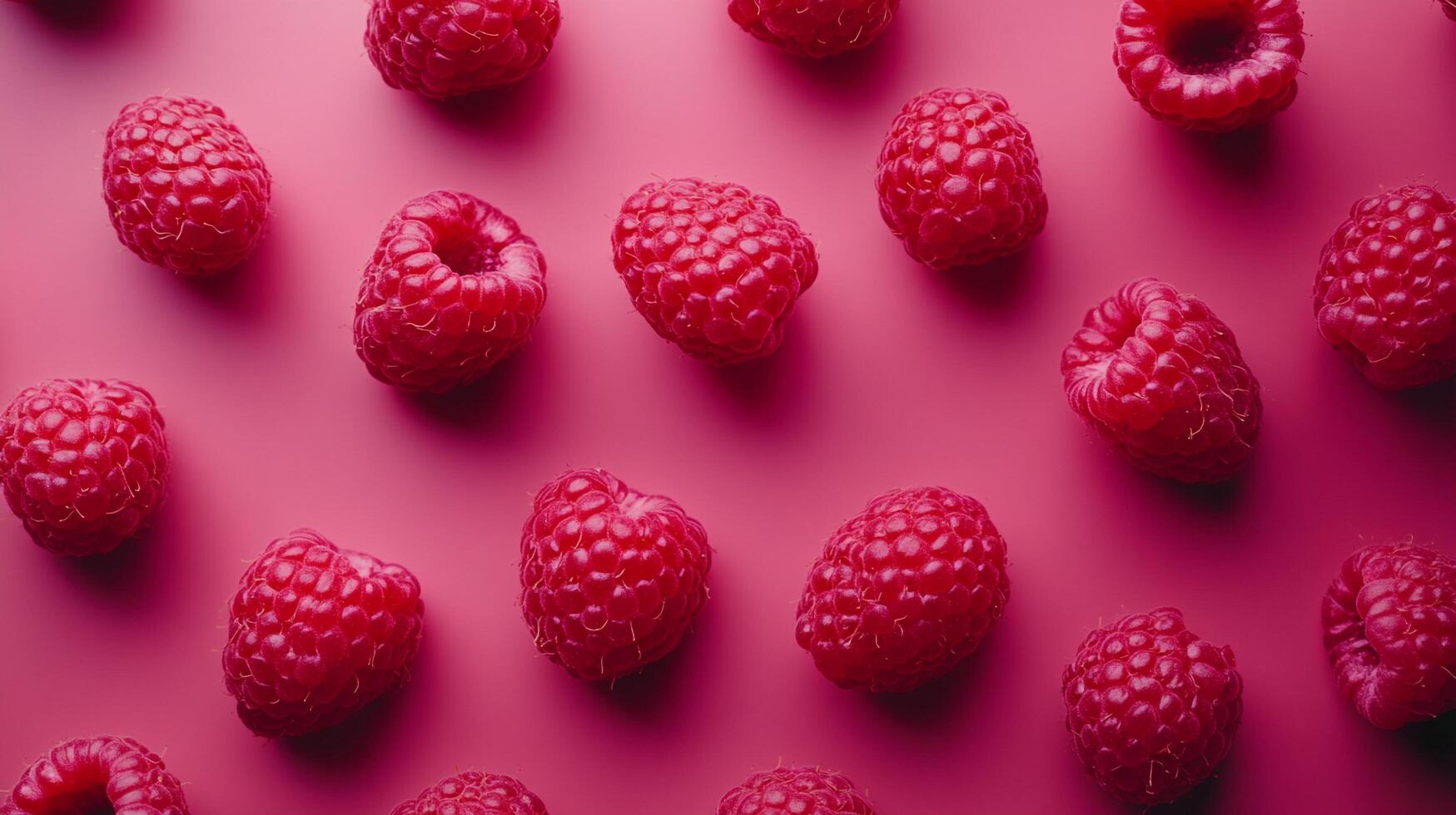 An appealing arrangement showcases the vibrant redness of several raspberries against a matching red backdrop, creating a cohesive aesthetic. photo