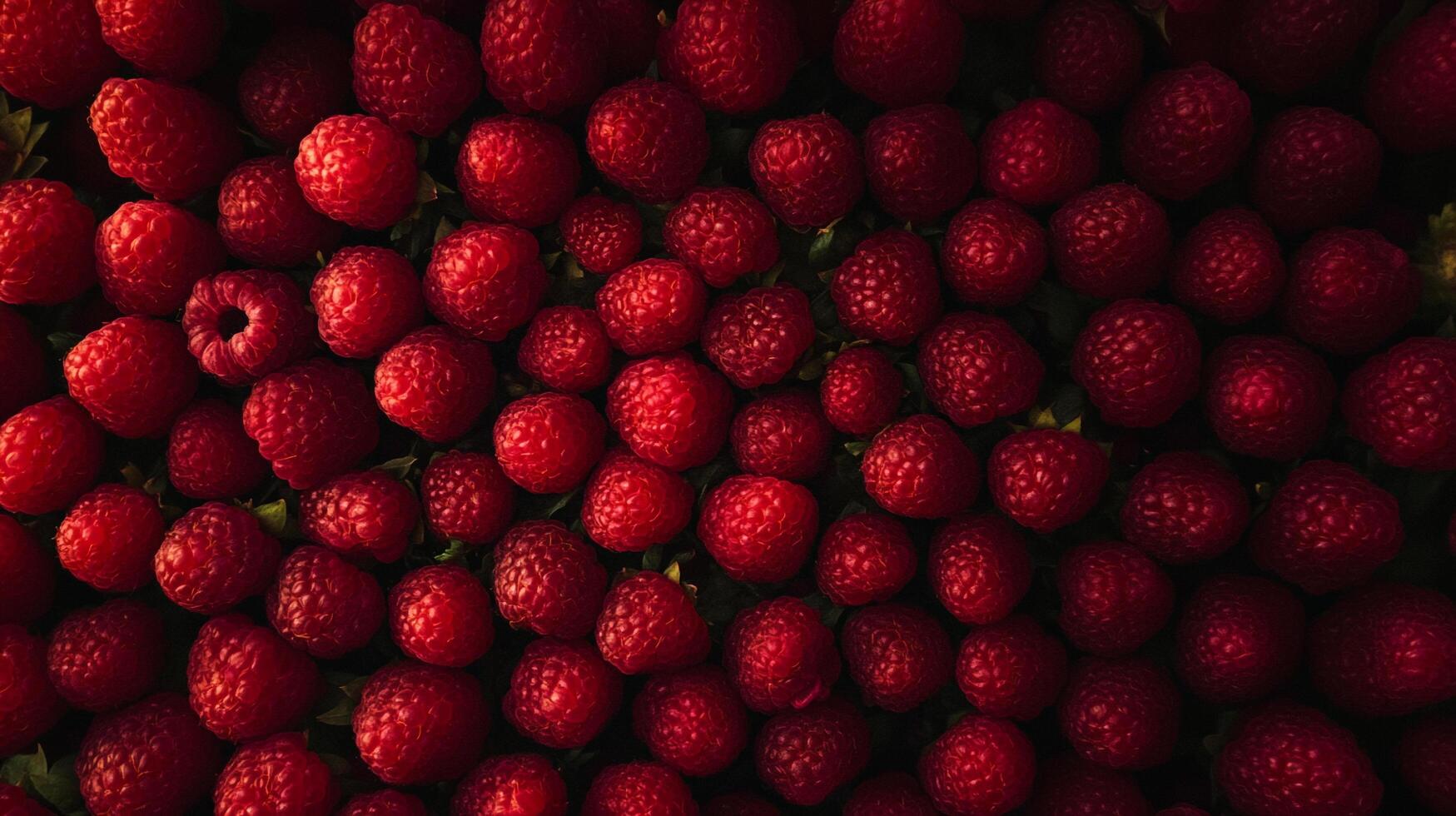 Abundant, fresh raspberries create a visually striking, textured surface. The deep red color suggests sweetness and juiciness. photo