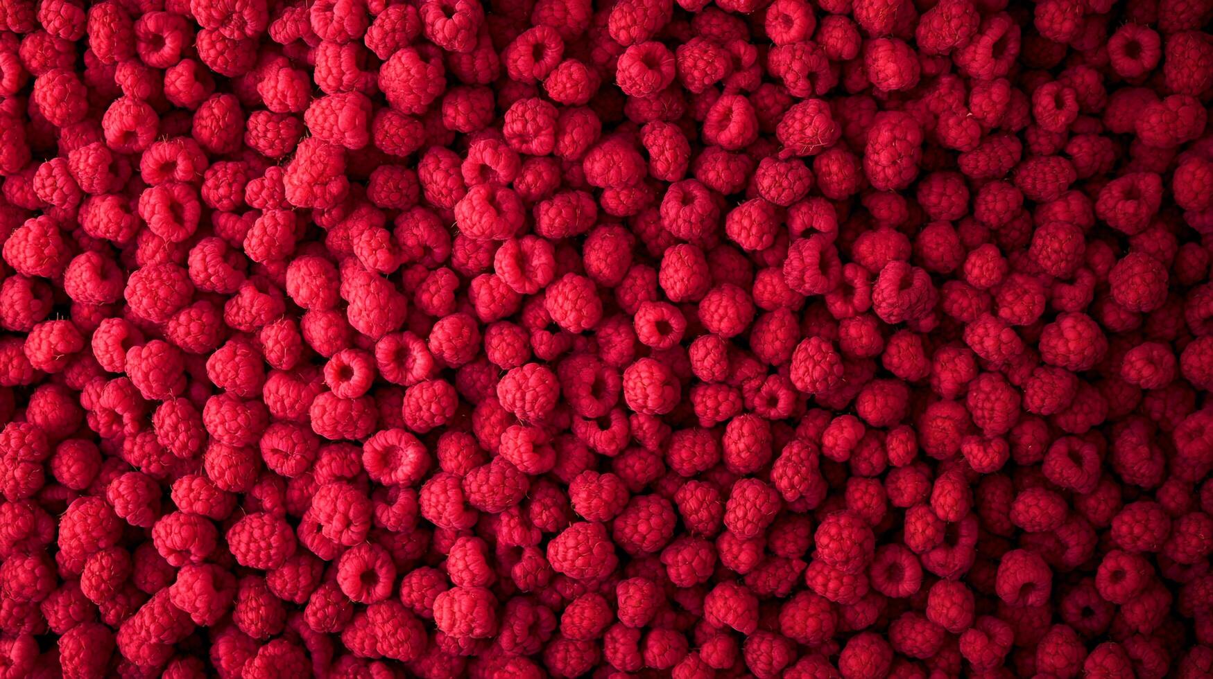 Dense collection of vibrant red raspberries creates a visually appealing and textured surface. The fruit's rich color evokes freshness. photo