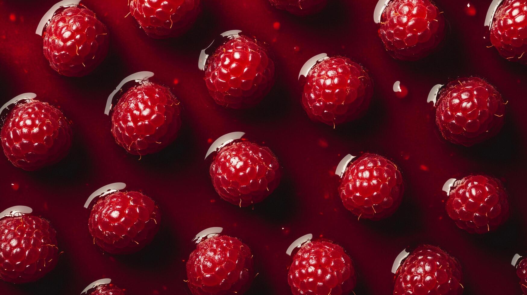 Vibrant raspberries suspended in a glossy, deep red liquid create a visually appealing and delicious background or texture image. photo