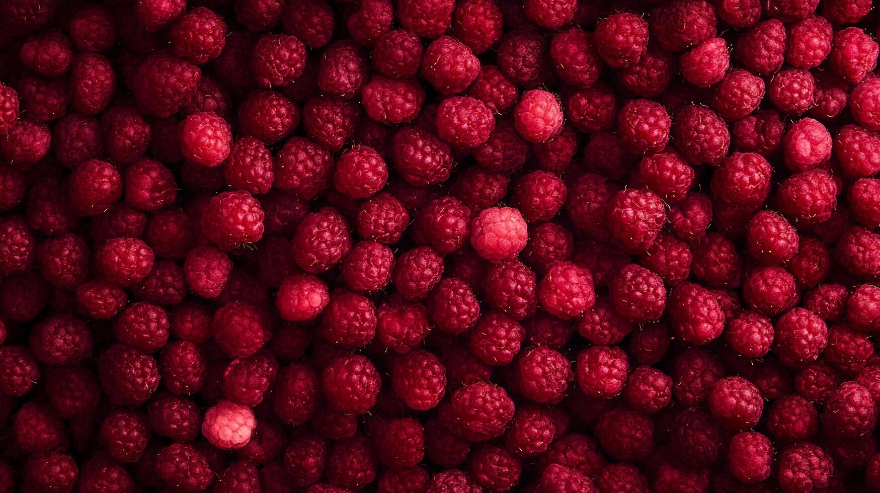 Vibrant close-up showcasing a pile of ripe raspberries. The arrangement highlights the texture and rich red color of the fresh fruit. photo